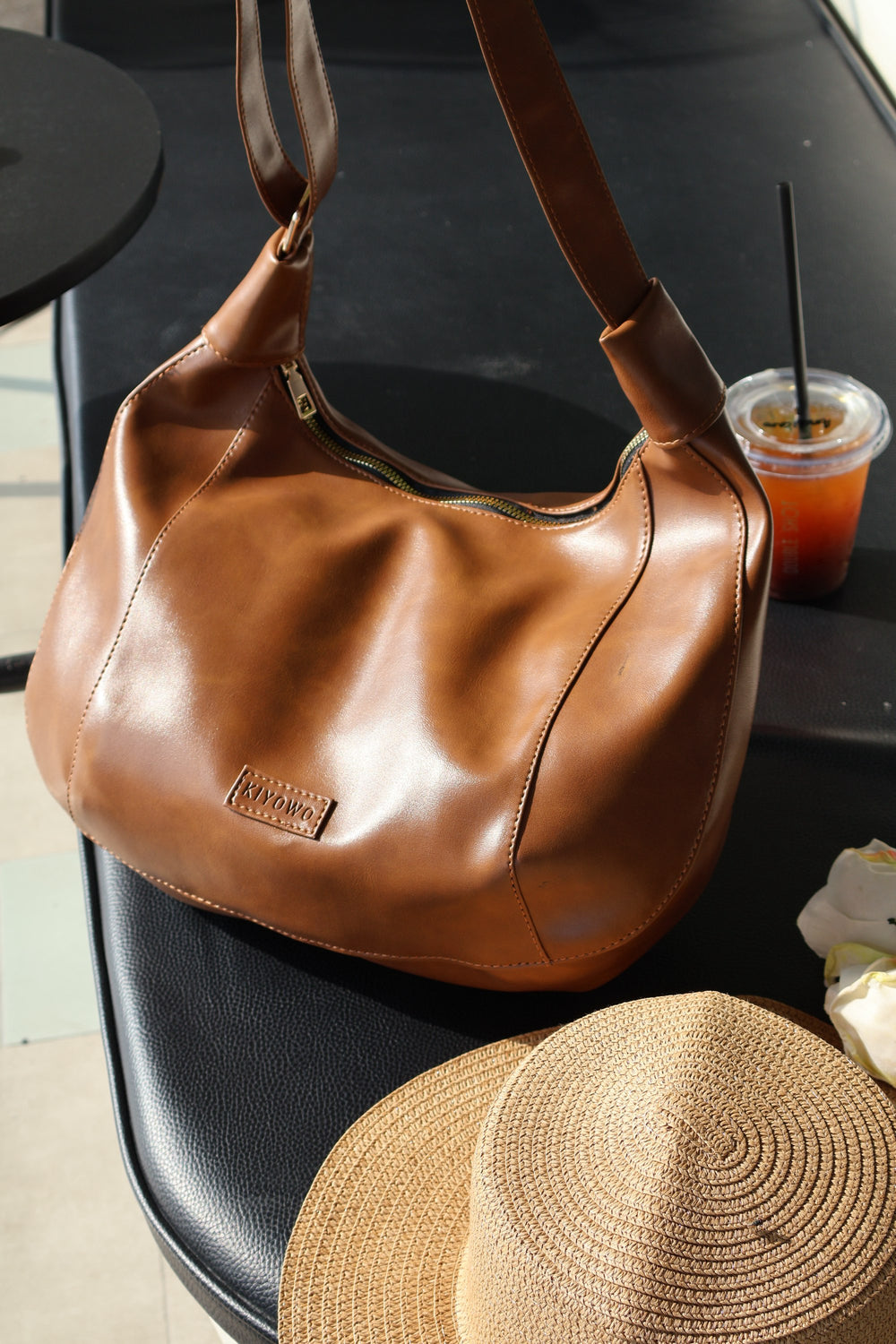 Brown Saddle Faux Leather Bag