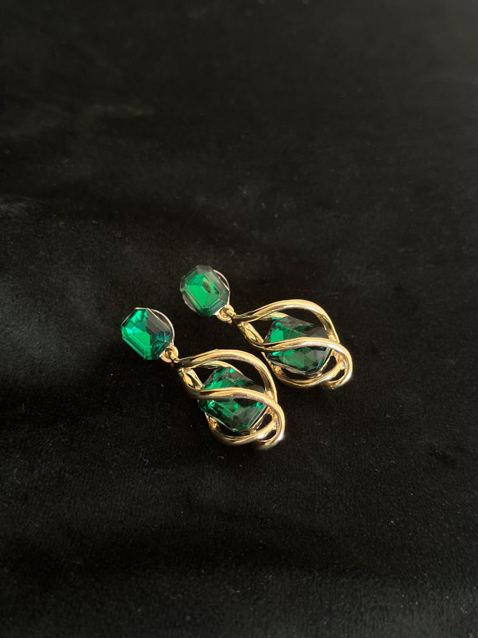 Gemstone Spiral Gold Earrings
