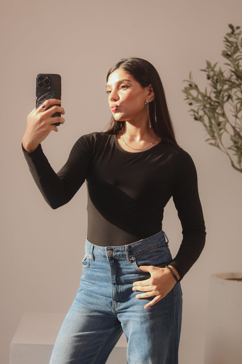 Black Basic Fitted Full Bodysuit