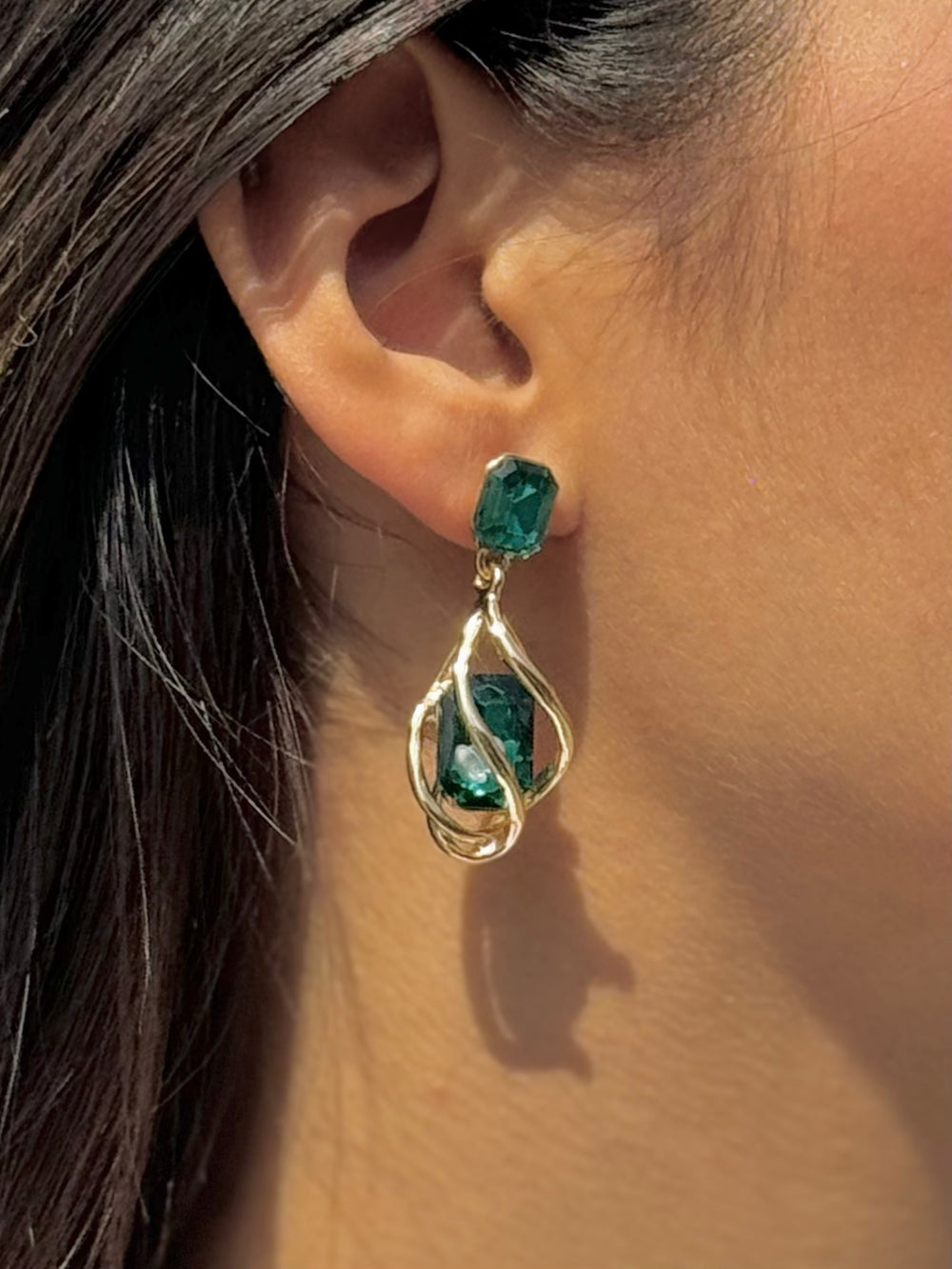 Gemstone Spiral Gold Earrings