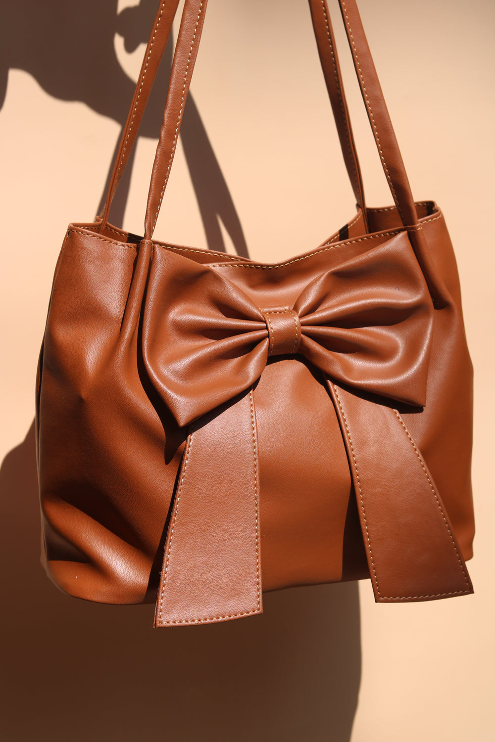 Tan Brown Soft Bow Hand Bag