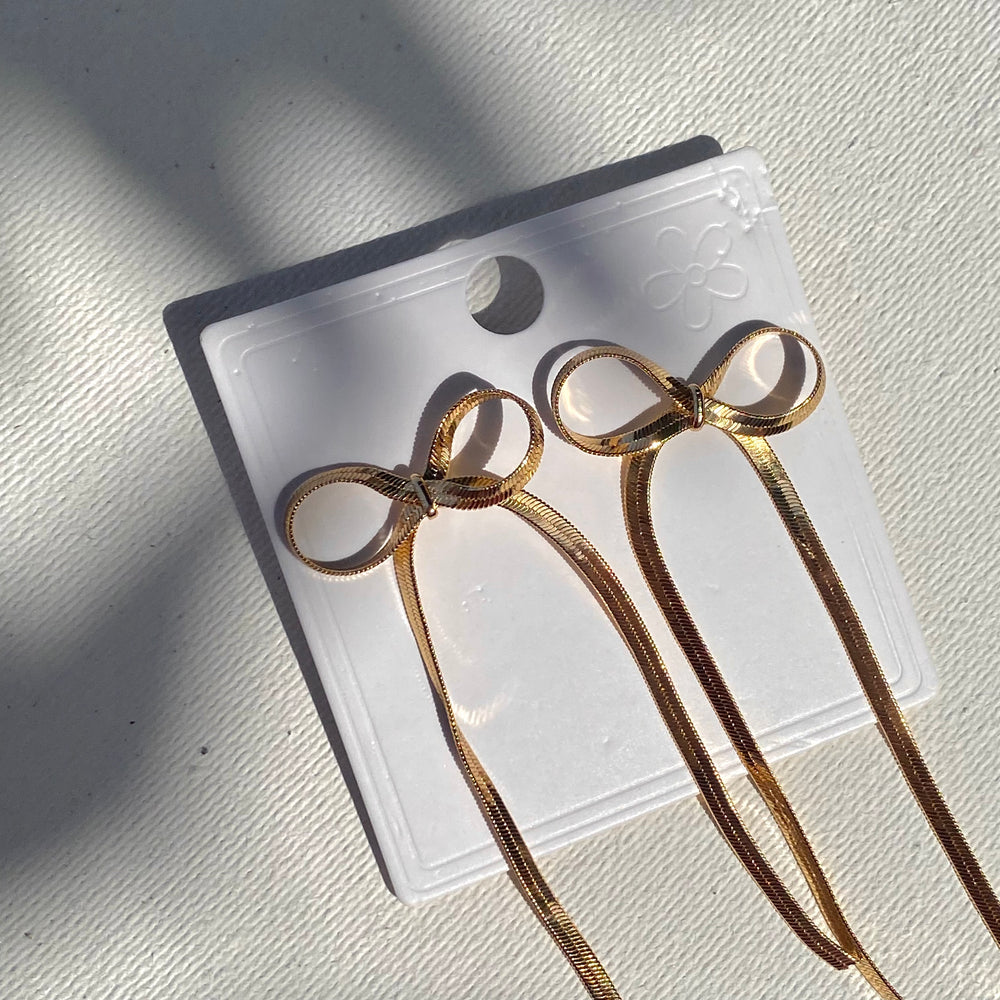 Coquette Bow Chain Earrings (Gold Plated)