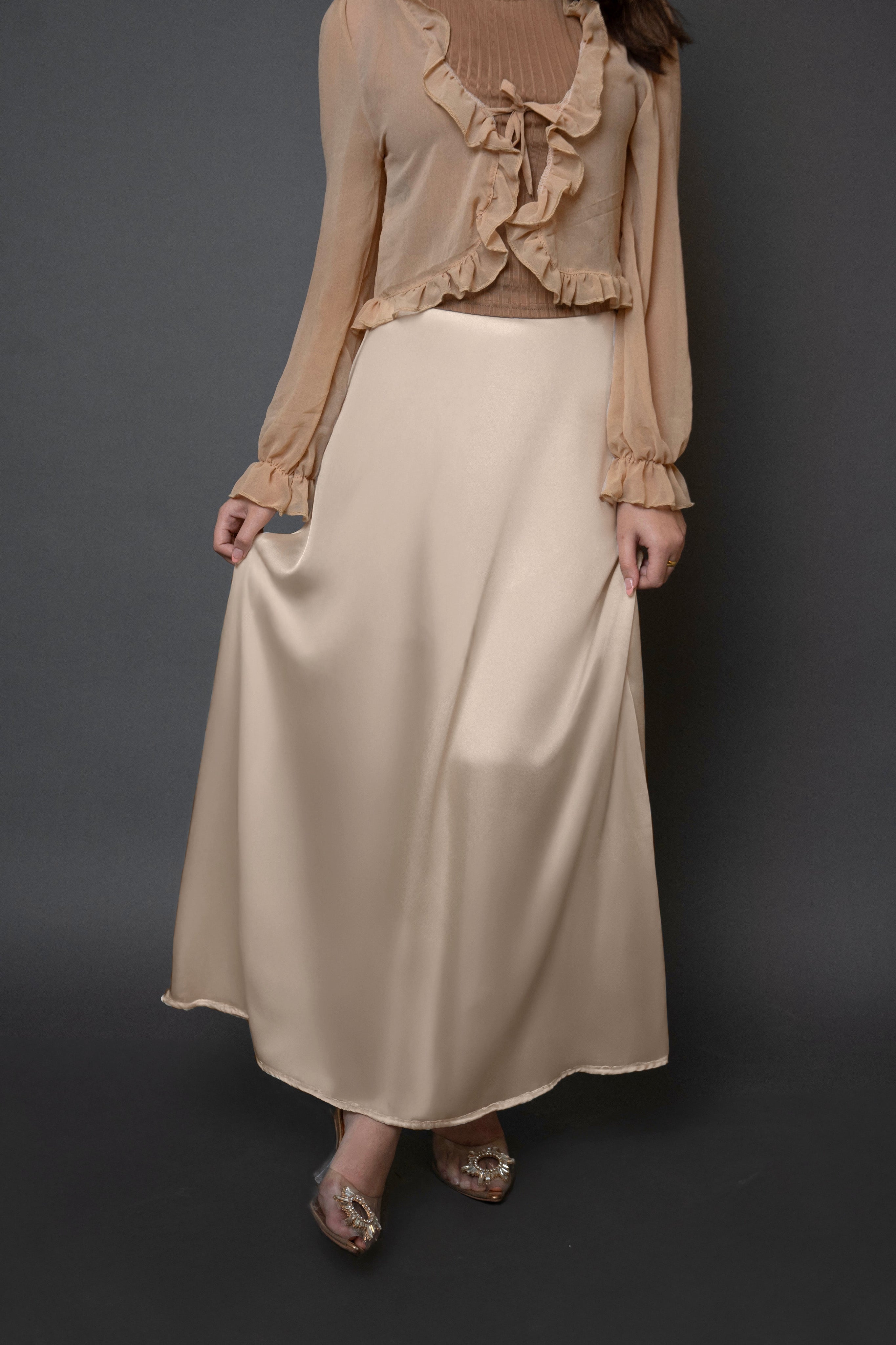 Petitie Satin Maxi Slip Skirt