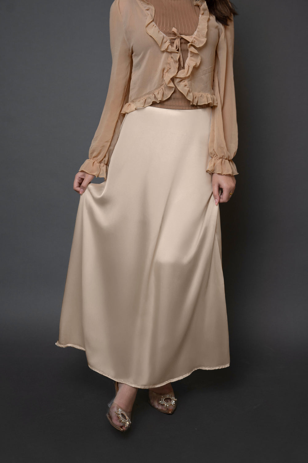 Petitie Satin Maxi Slip Skirt