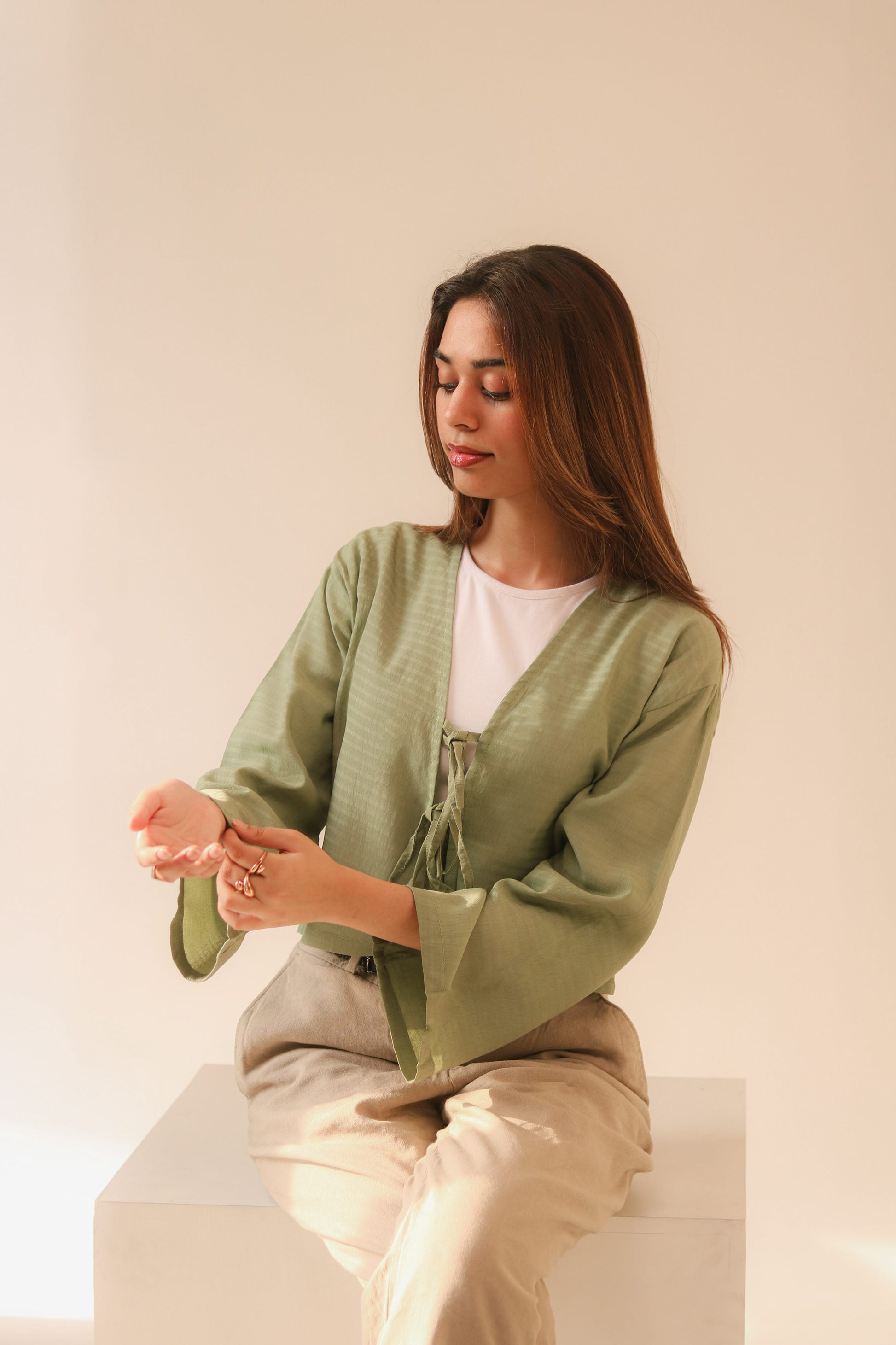 Breezy Sage Green Front Double Tie Coverup Top