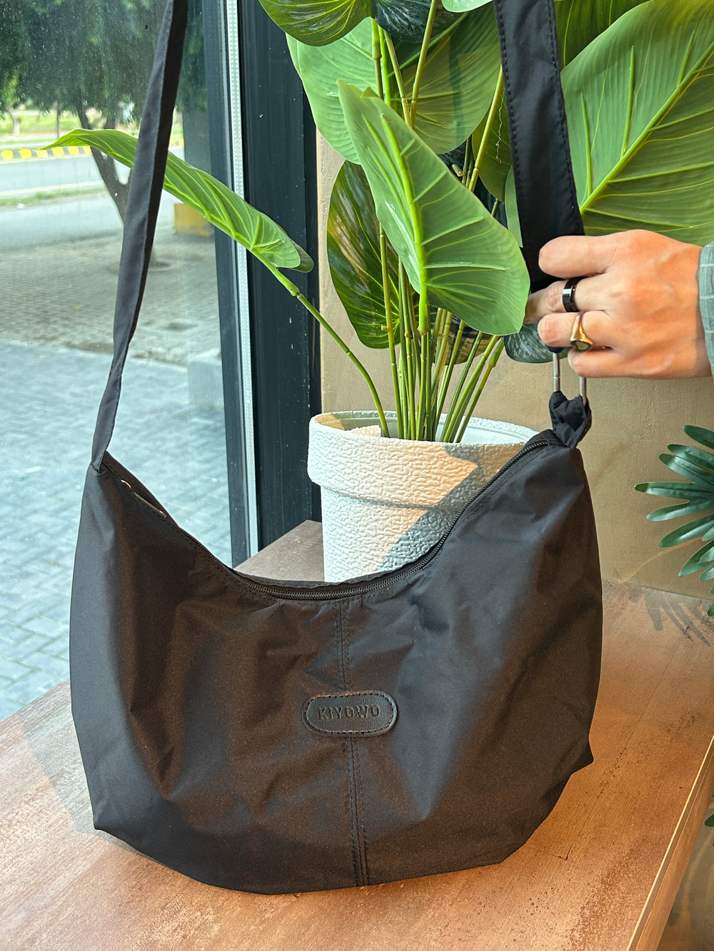 Unisex Black Canvas Sling Bag