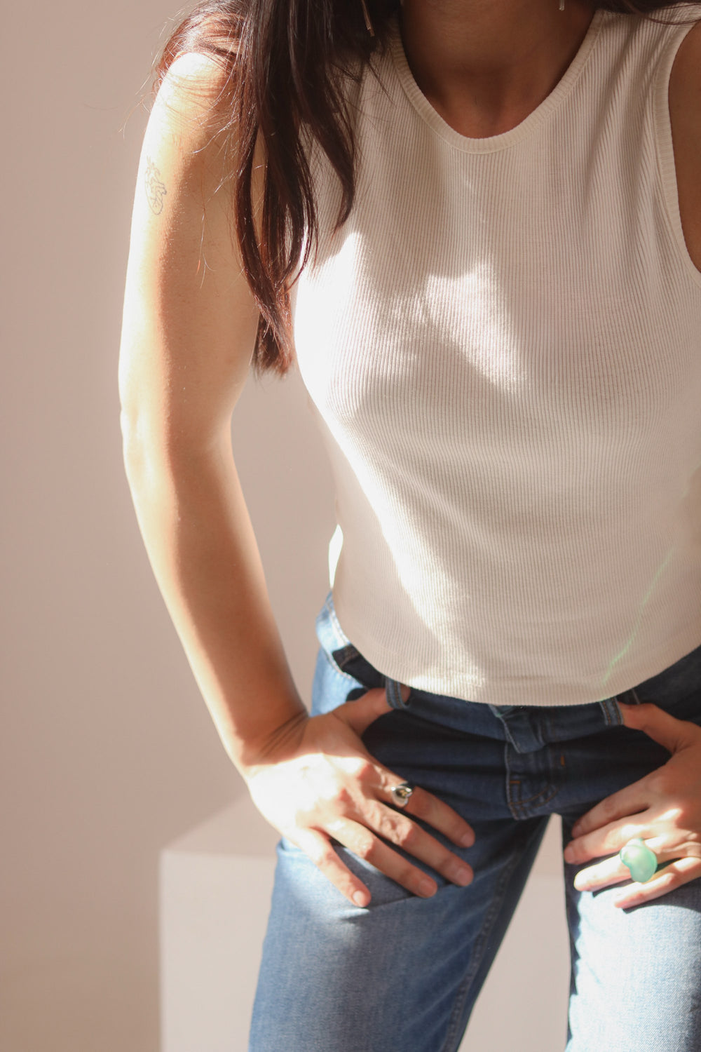 White Ribbed Tank Top