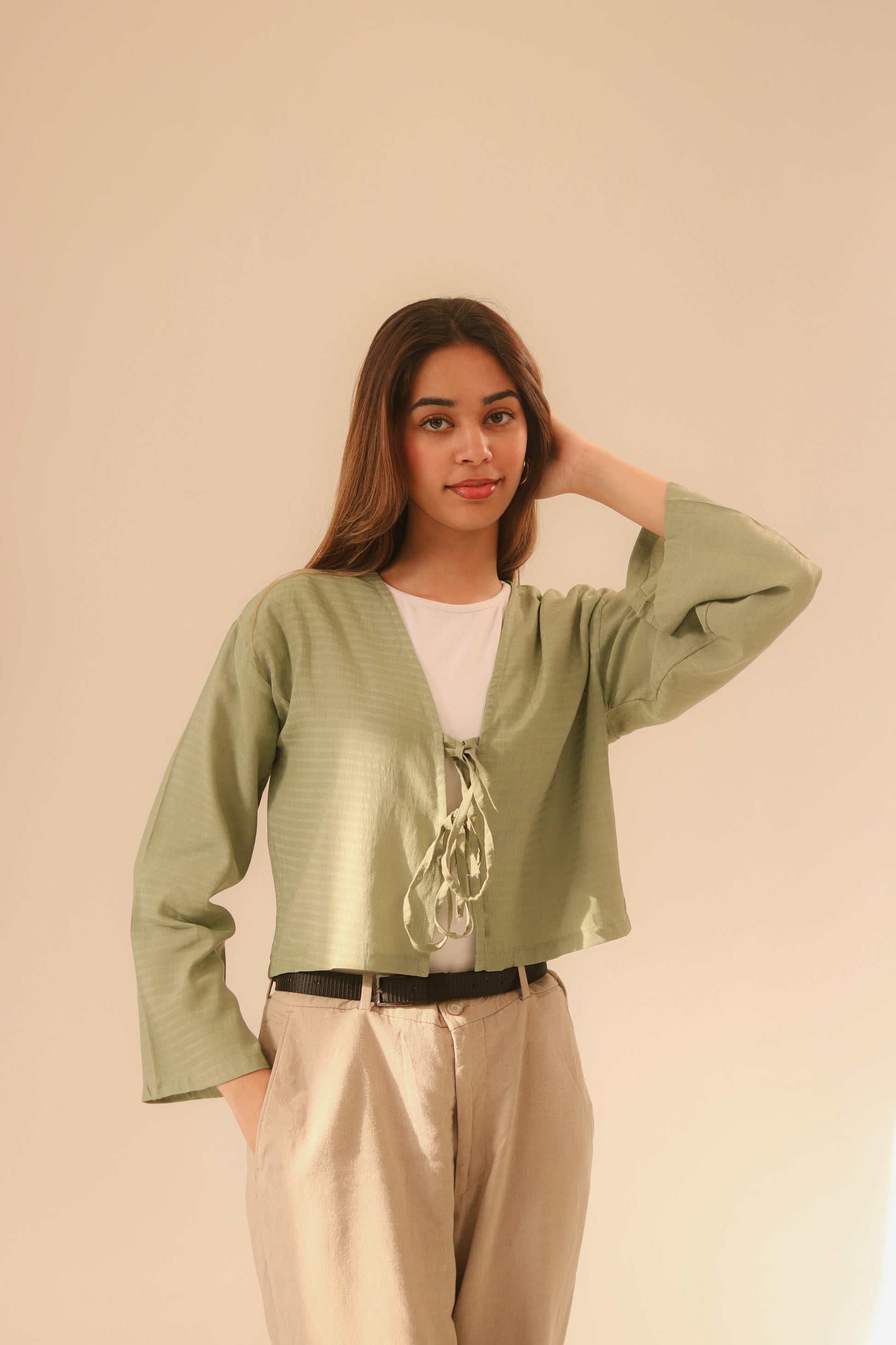 Breezy Sage Green Front Double Tie Coverup Top