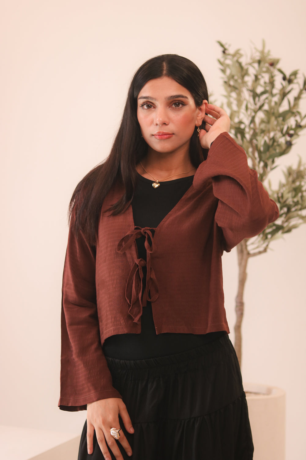 Rust Brown Front Double Tie Coverup Top