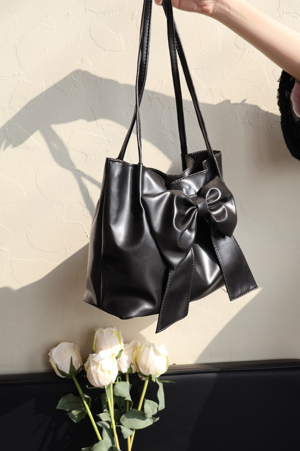 Black Soft Bow Hand Bag