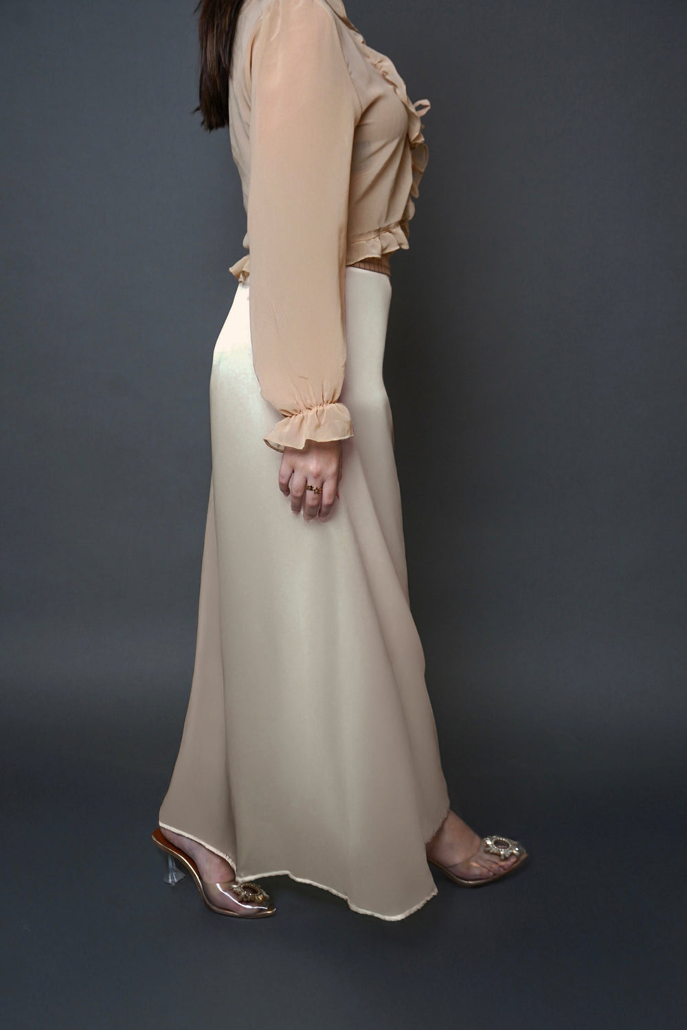 Petitie Satin Maxi Slip Skirt