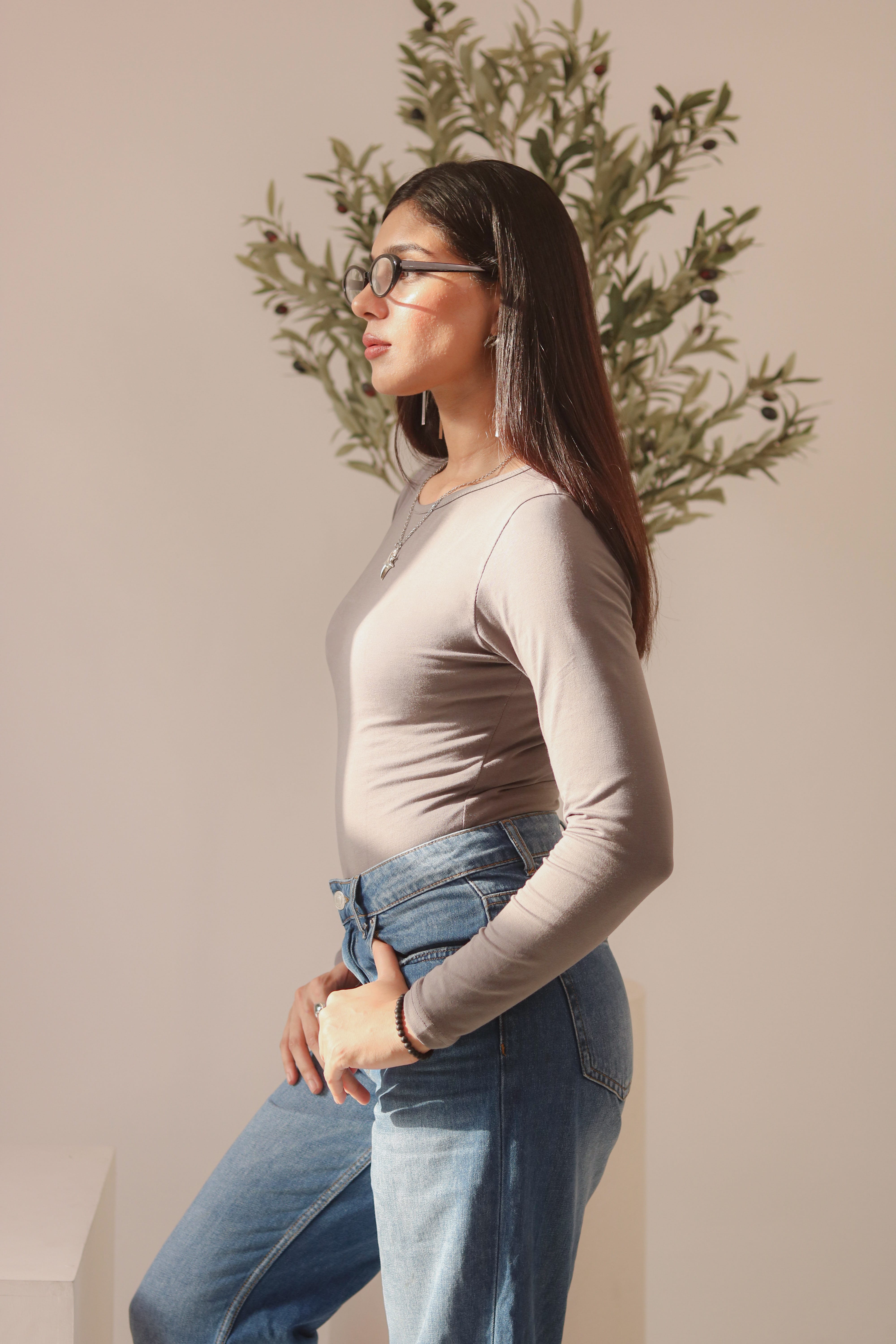 Grey Basic Fitted Full Bodysuit
