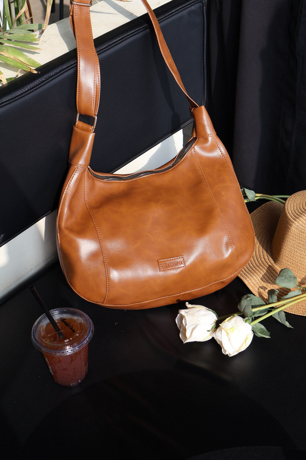Brown Saddle Faux Leather Bag