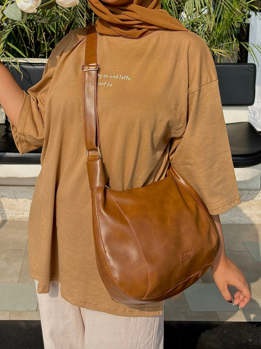 Brown Saddle Faux Leather Bag