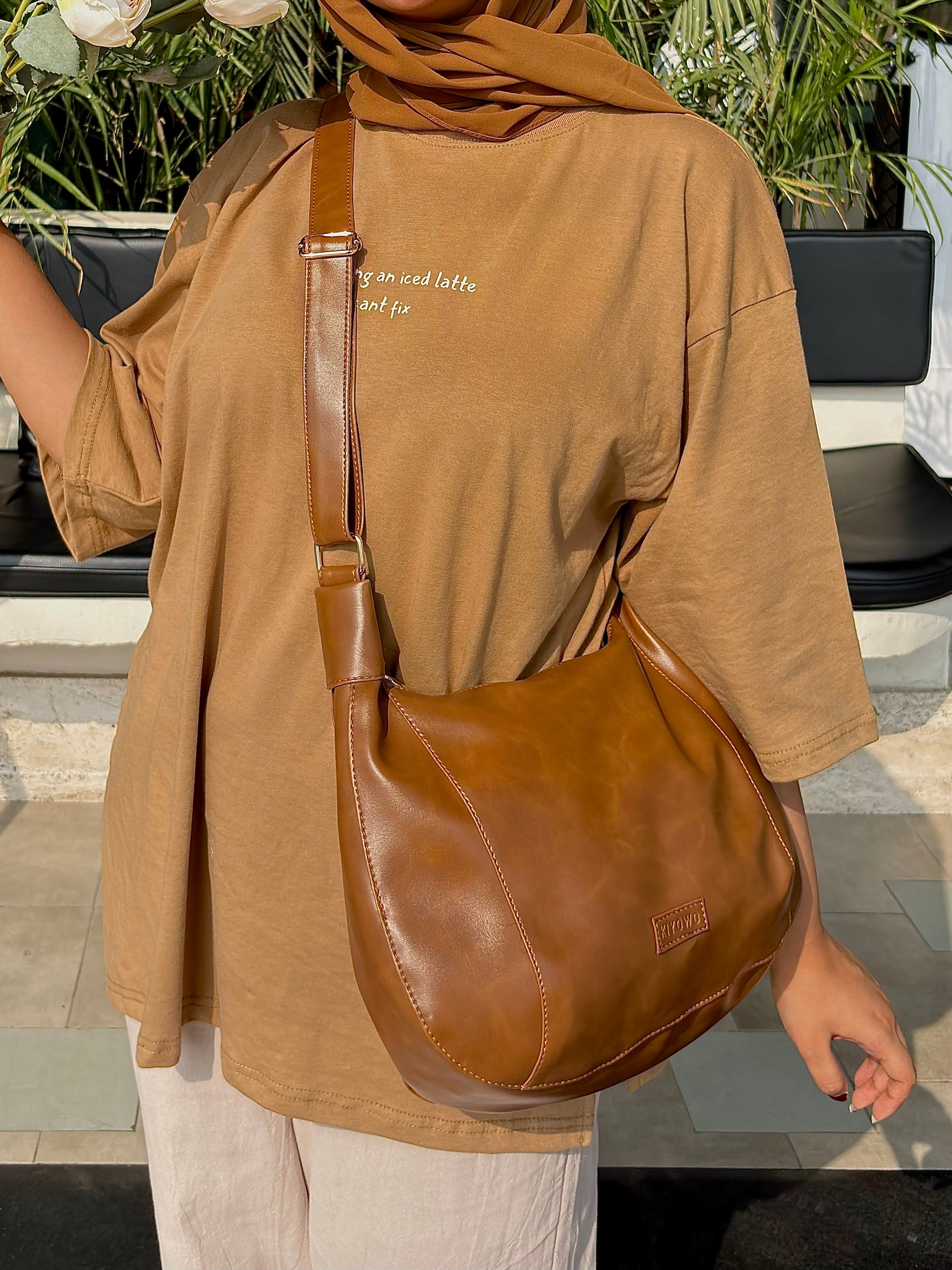 Brown Saddle Faux Leather Bag