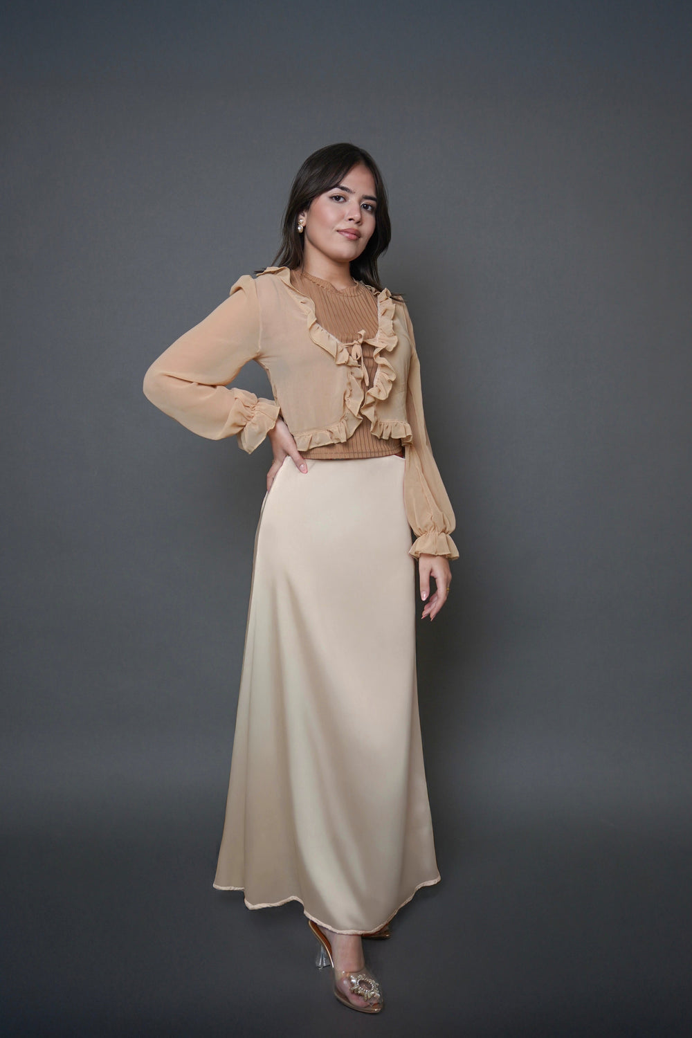 Petitie Satin Maxi Slip Skirt