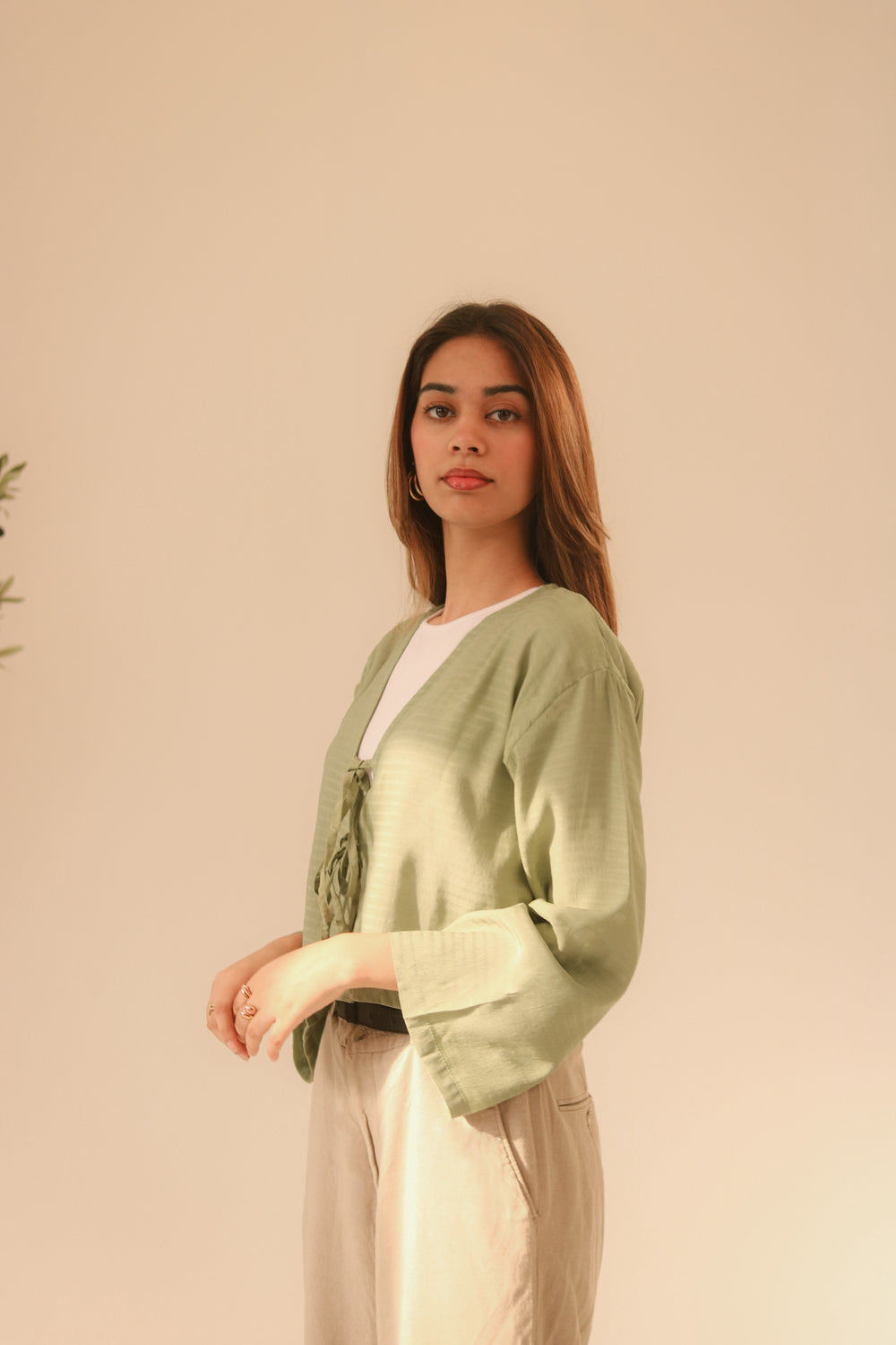 Breezy Sage Green Front Double Tie Coverup Top