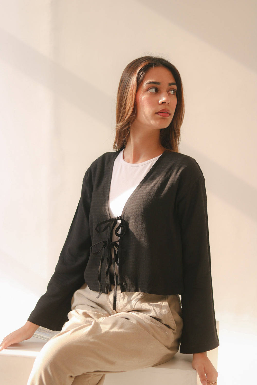 Black Front Double Tie Coverup Top