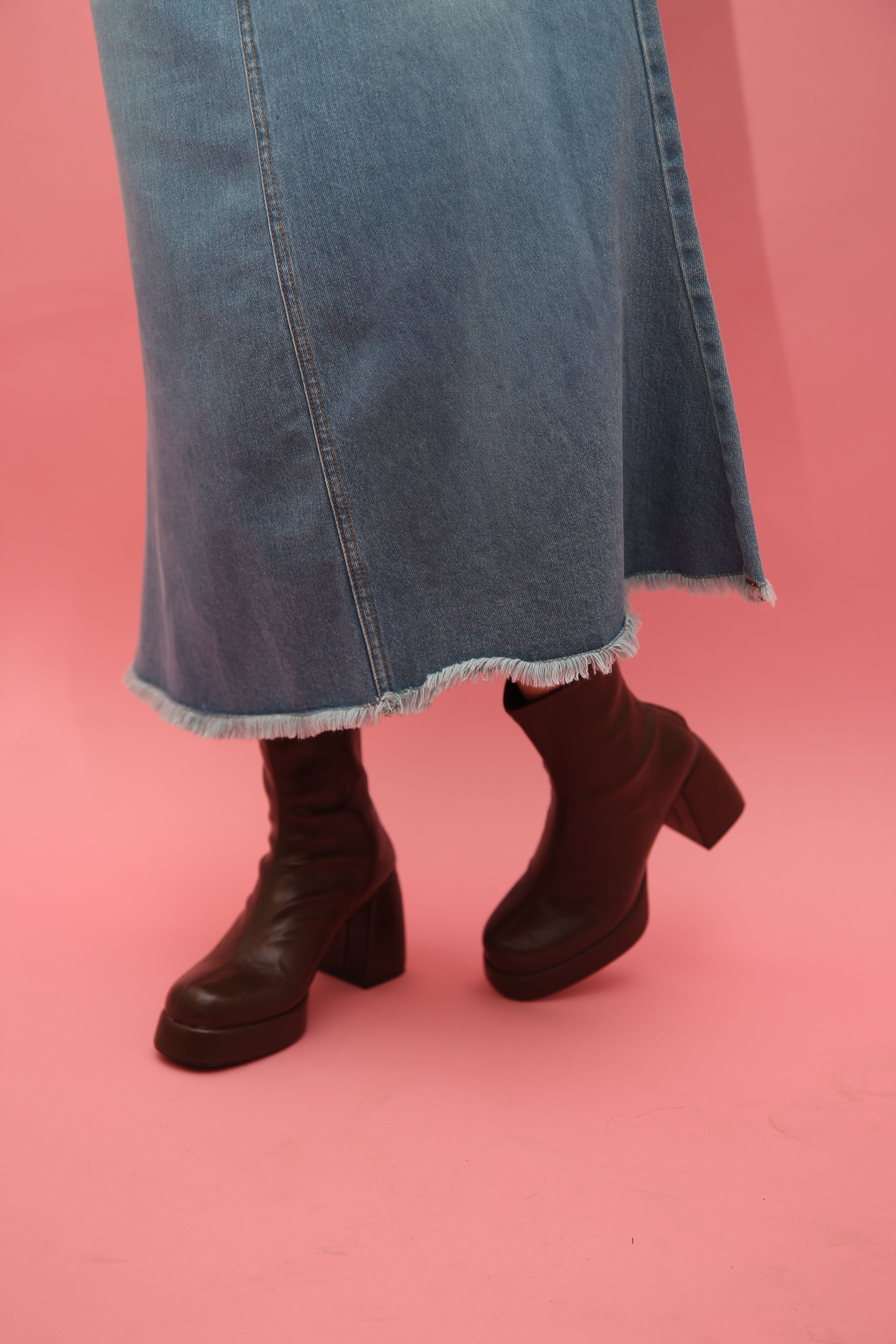 Stonewash Flared Denim Skirt