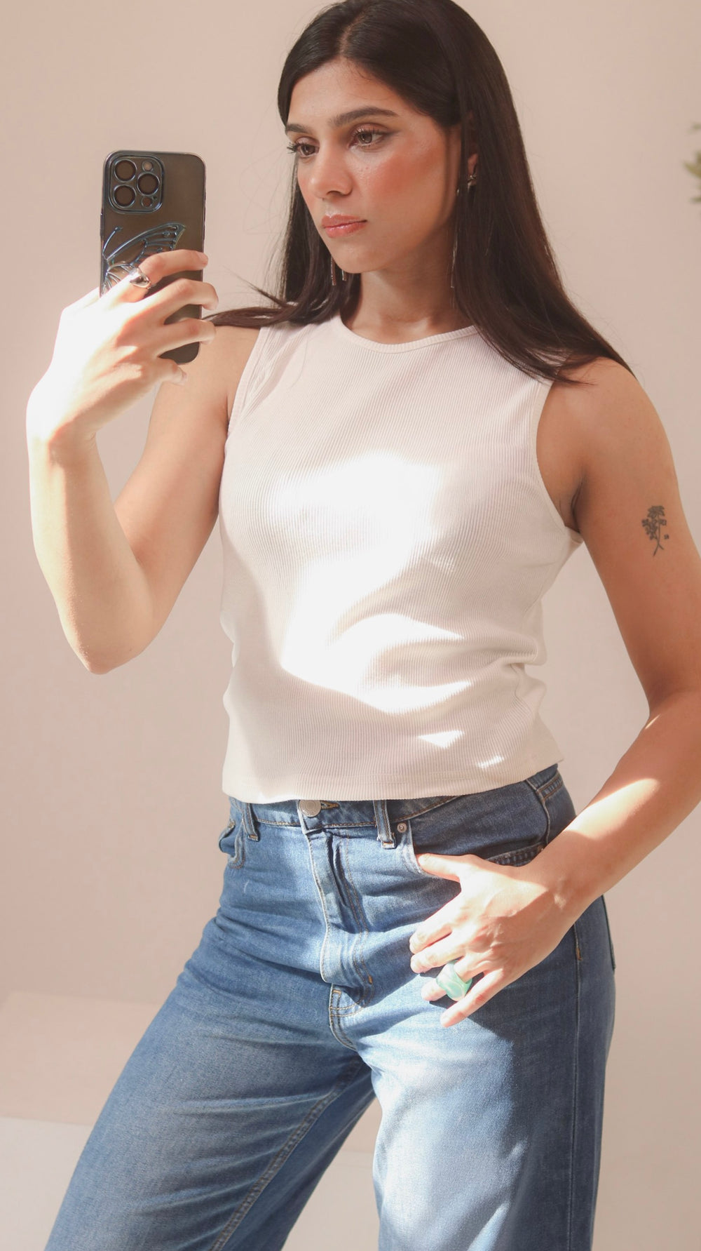 White Ribbed Tank Top