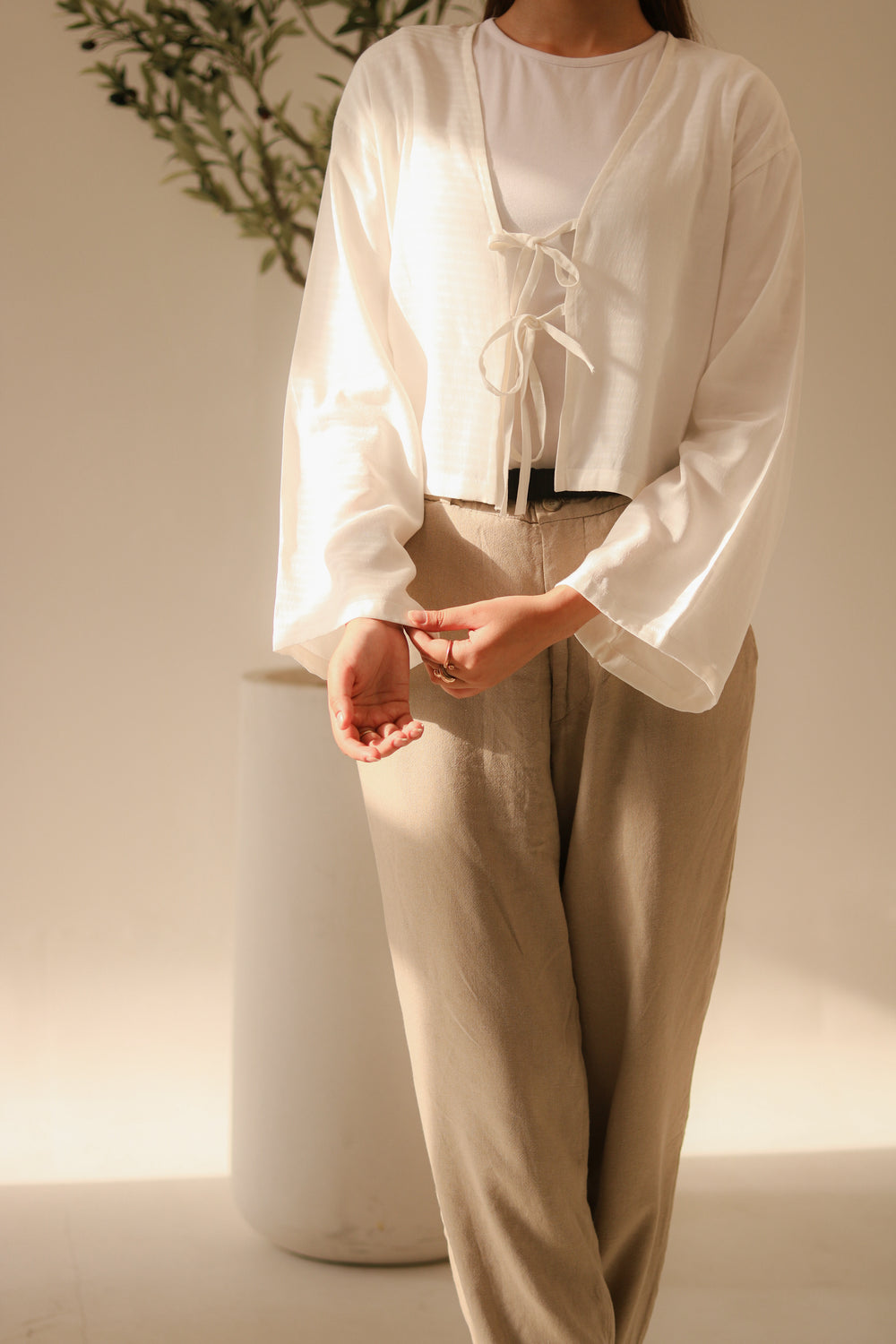 White Front Double Tie Coverup Top