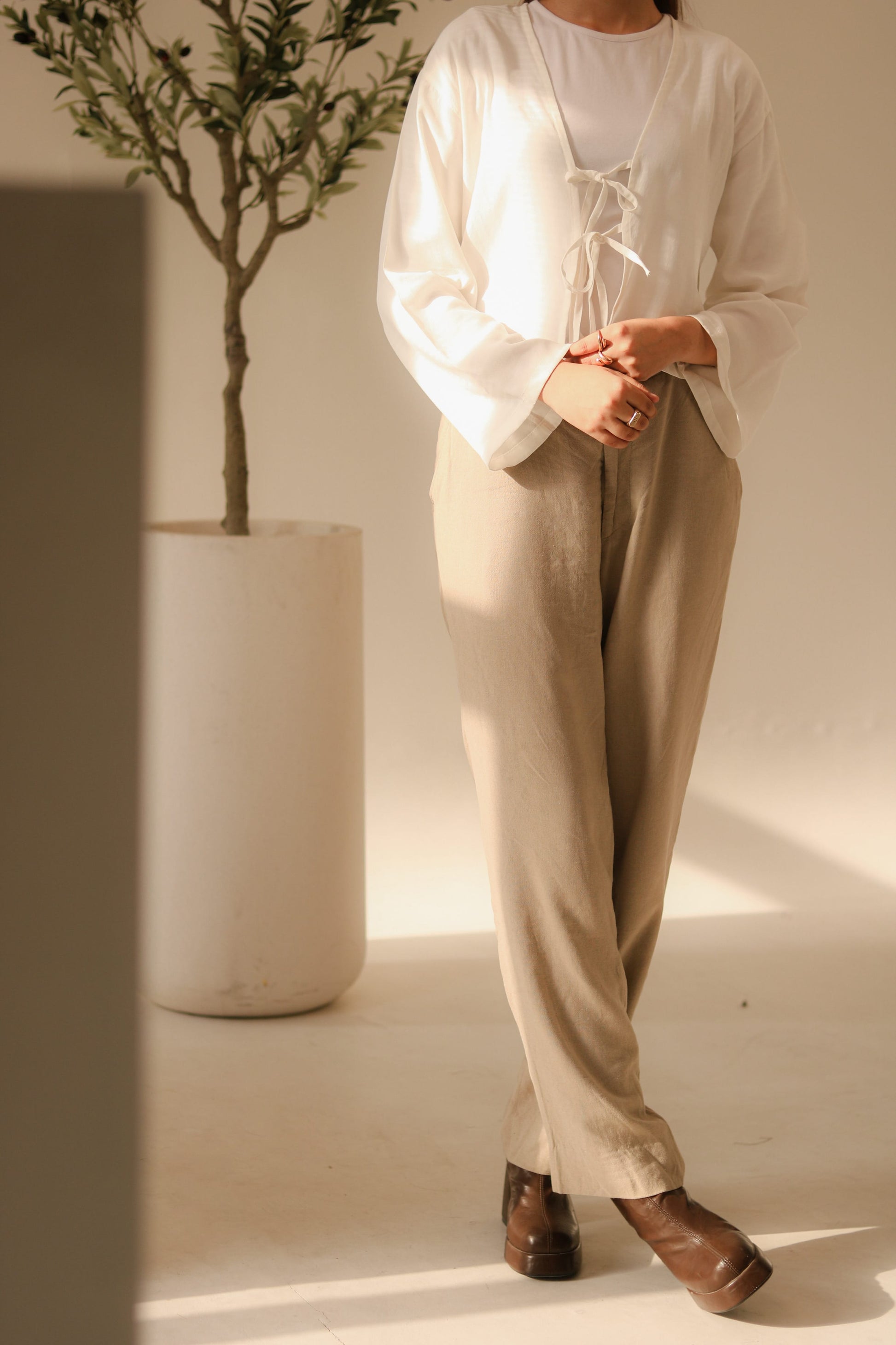 White Front Double Tie Coverup Top