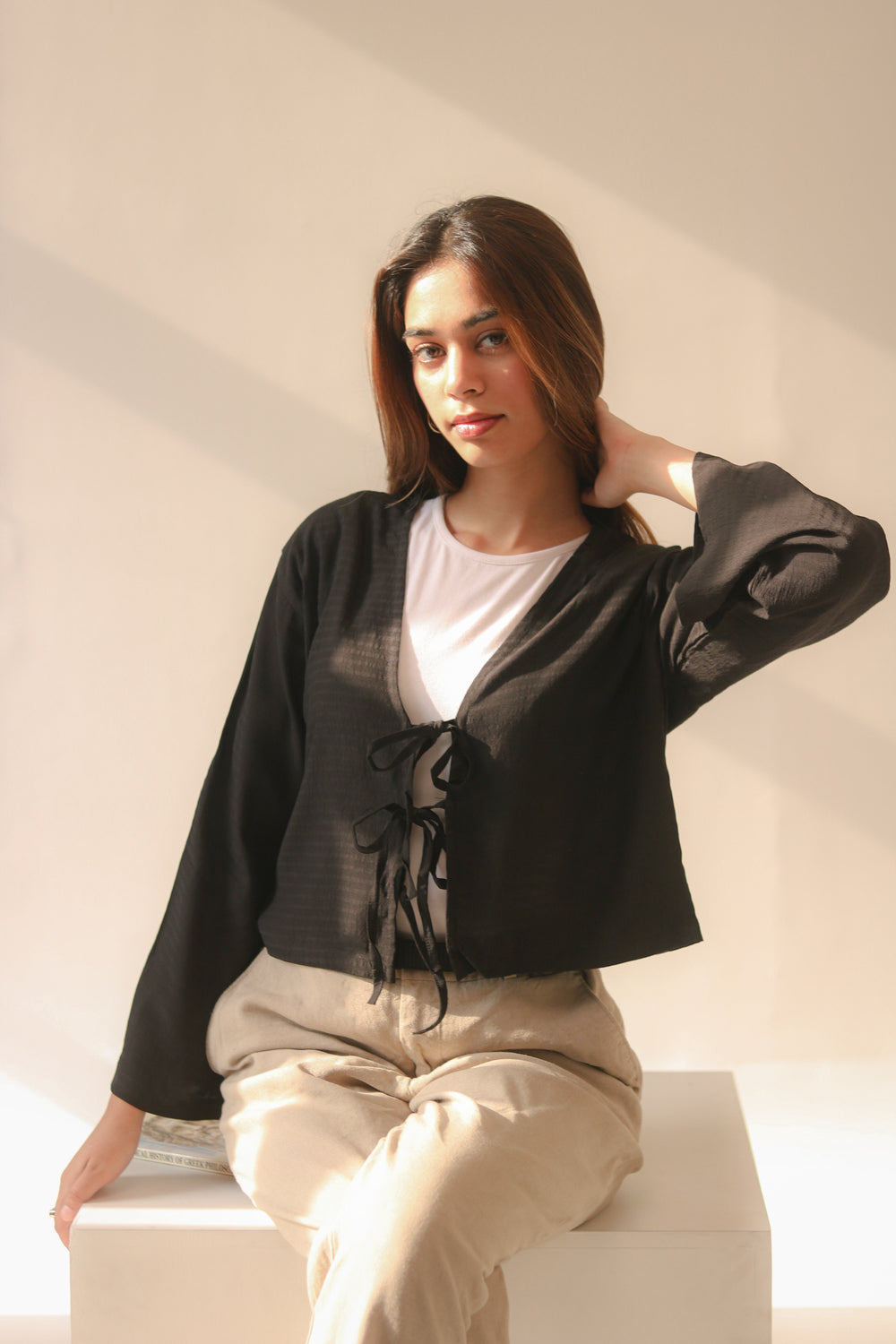 Black Front Double Tie Coverup Top