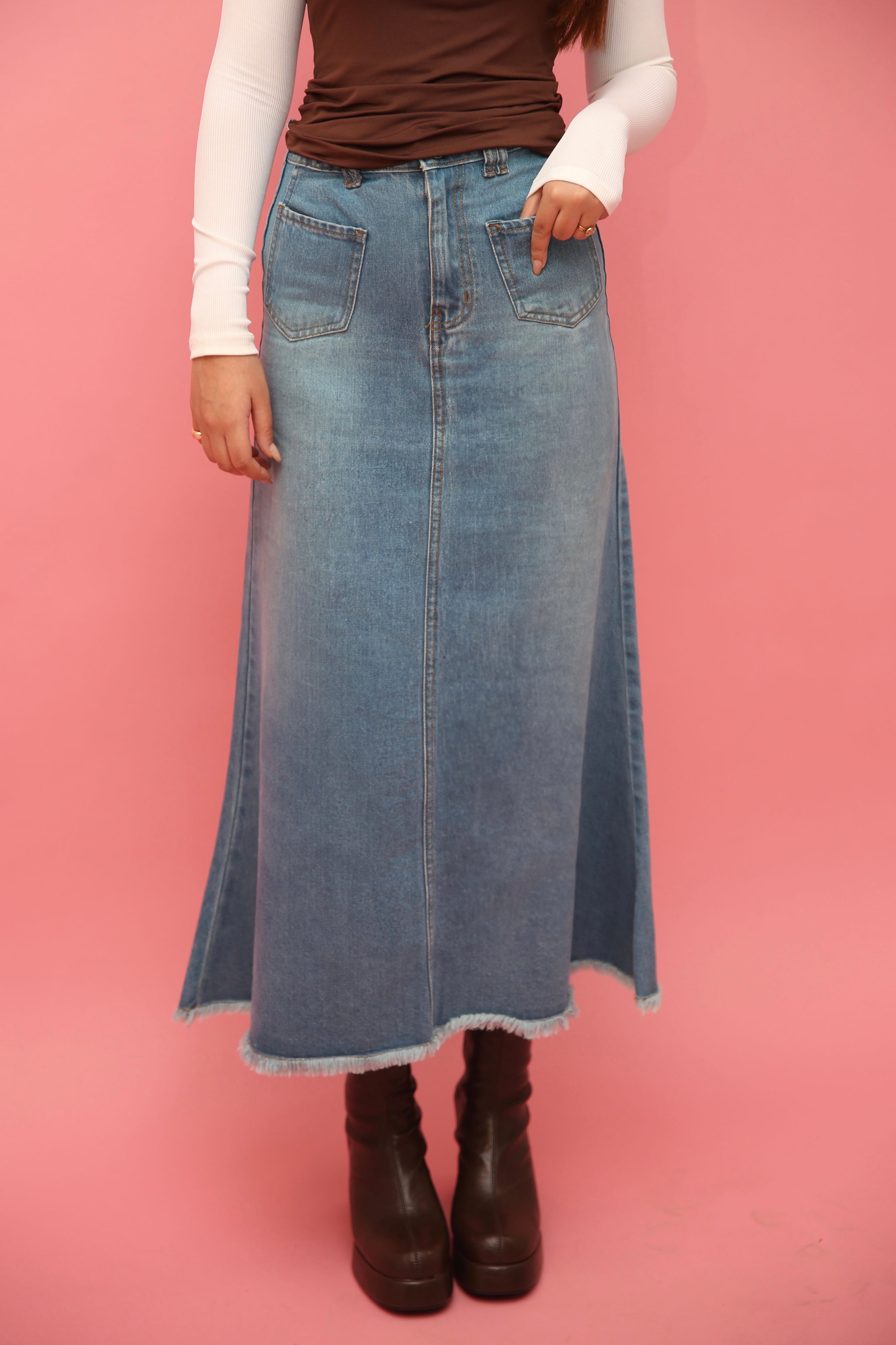 Stonewash Flared Denim Skirt