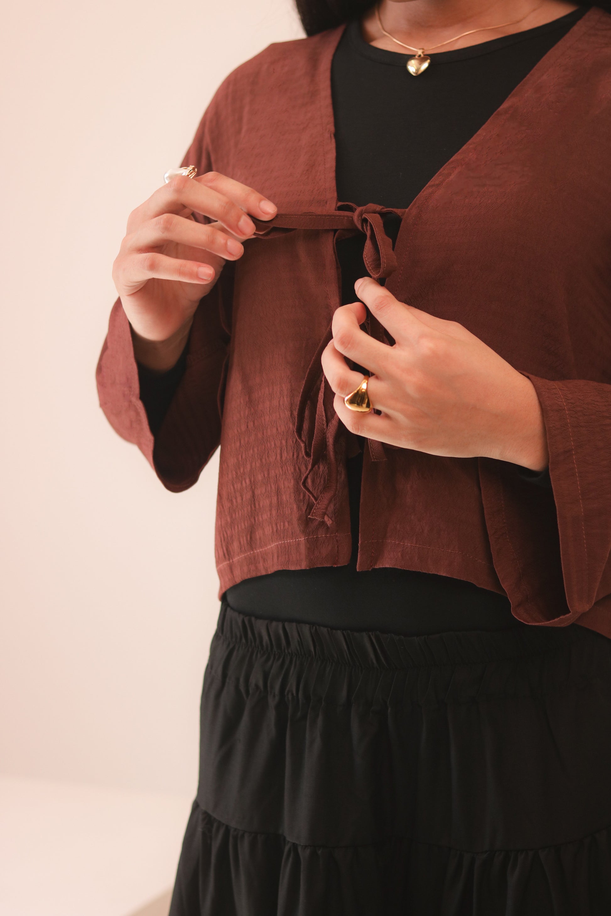 Rust Brown Front Double Tie Coverup Top