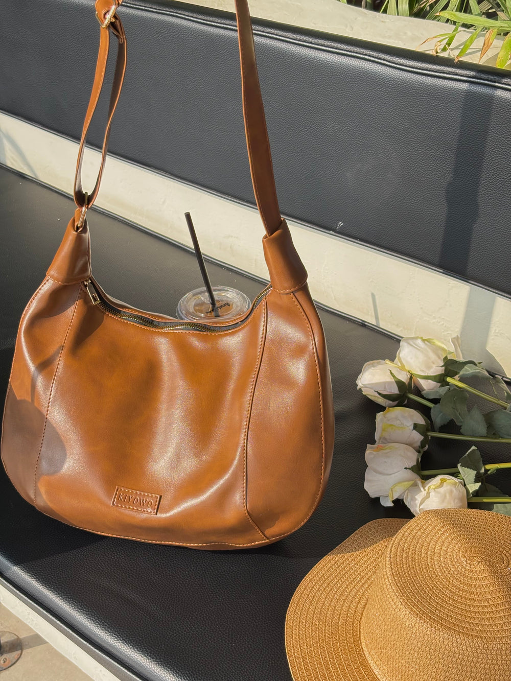 Brown Saddle Faux Leather Bag