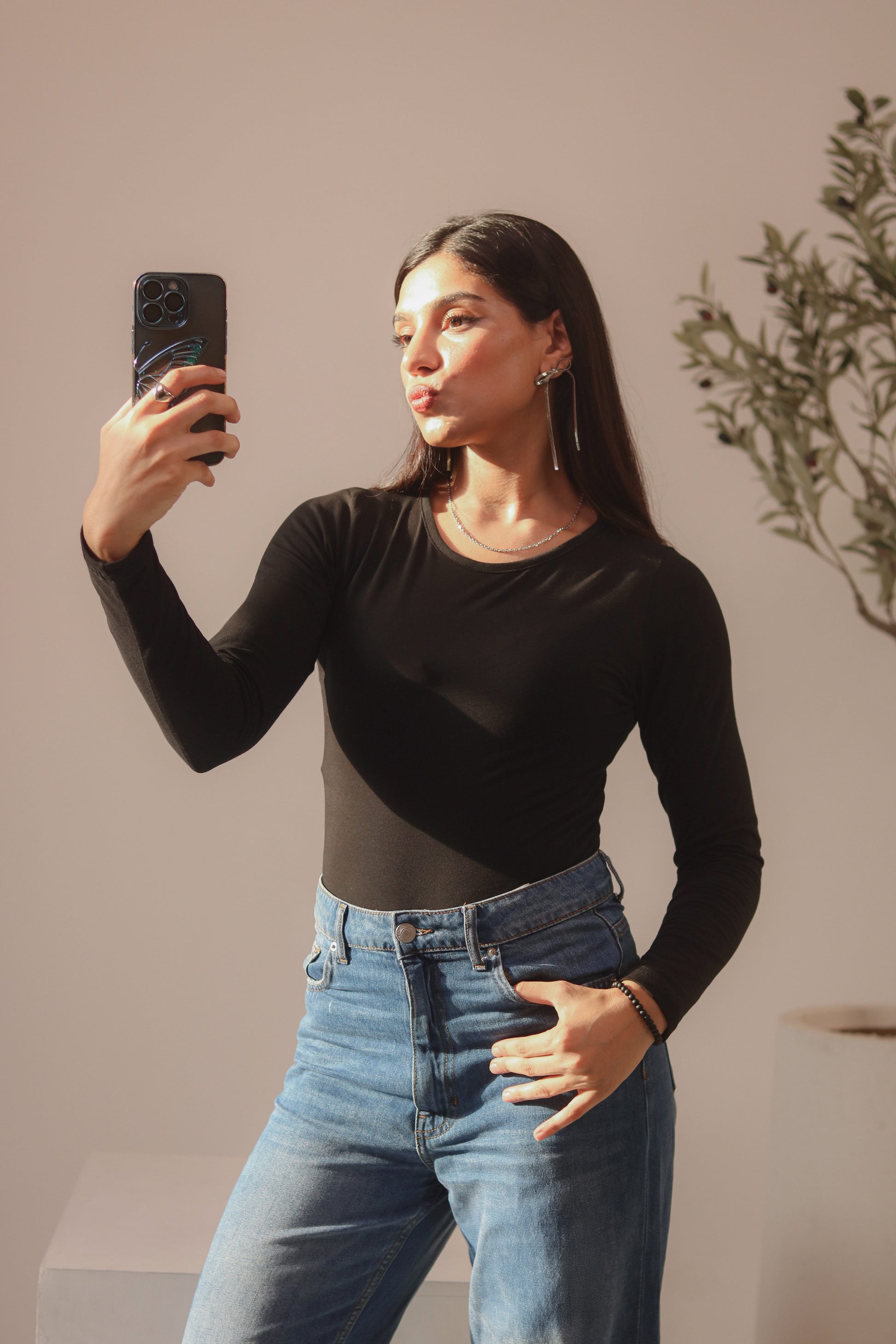 Black Basic Fitted Full Bodysuit