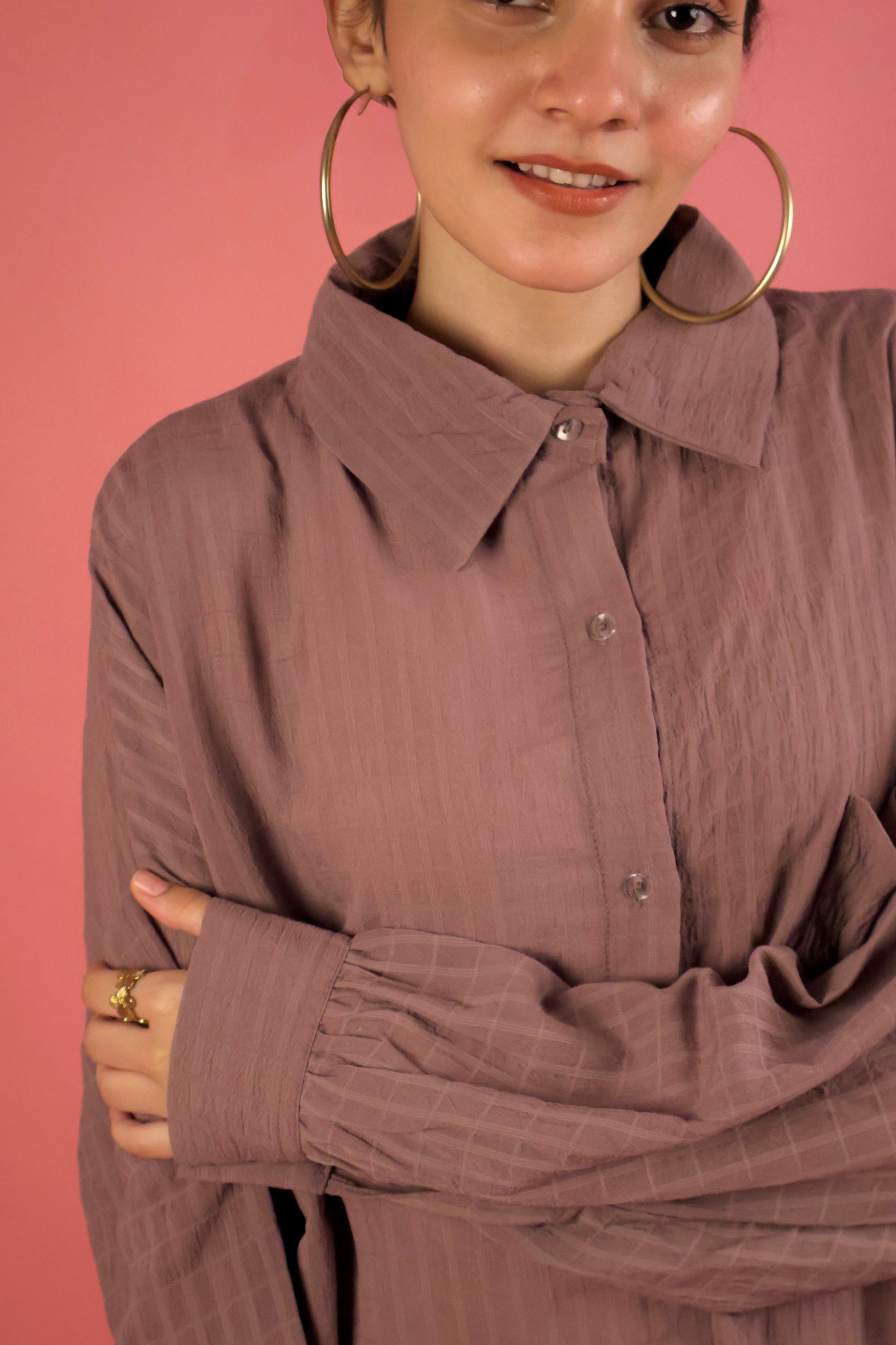 Mauve Crimp Button Up Shirt