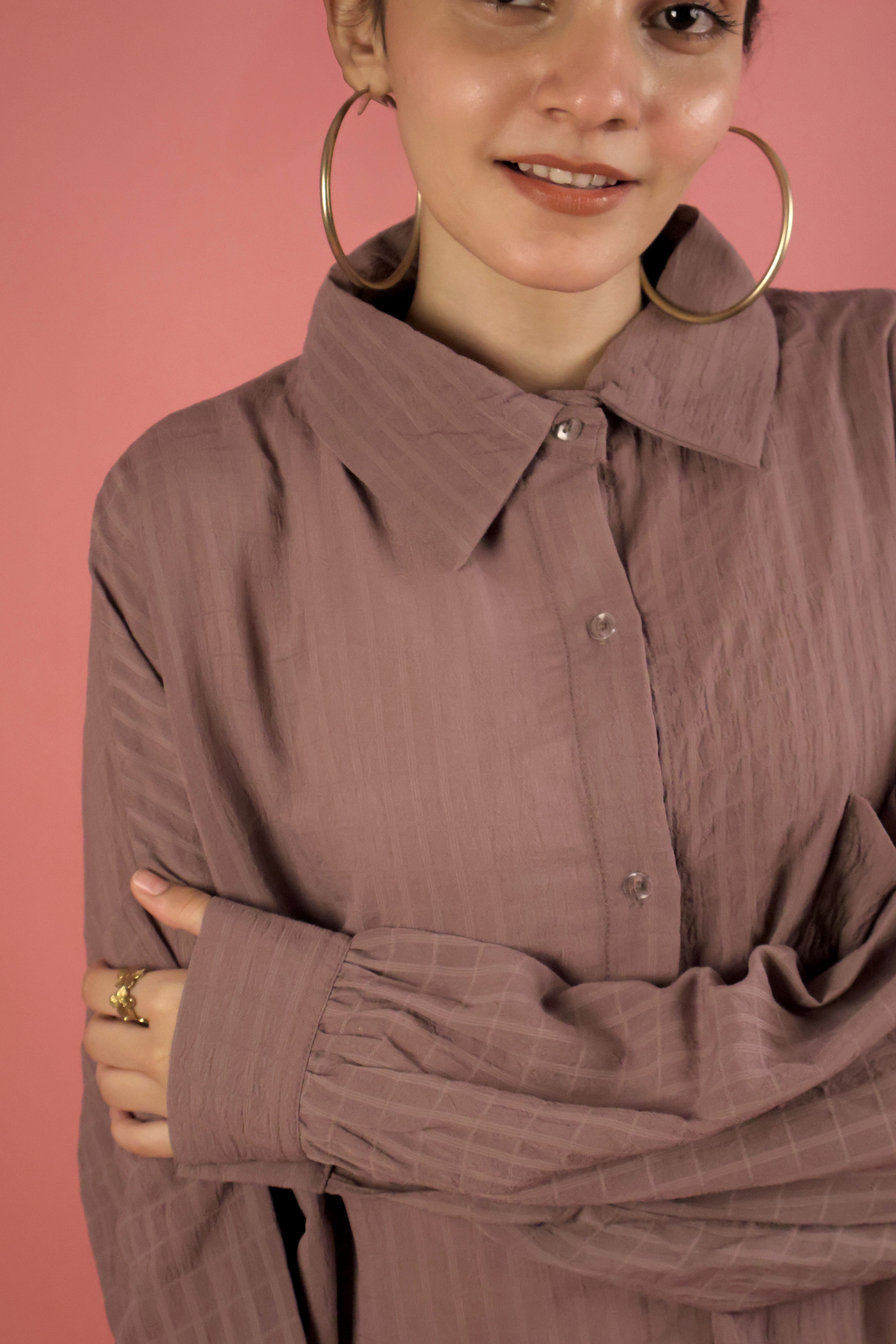 Mauve Crimp Button Up Shirt