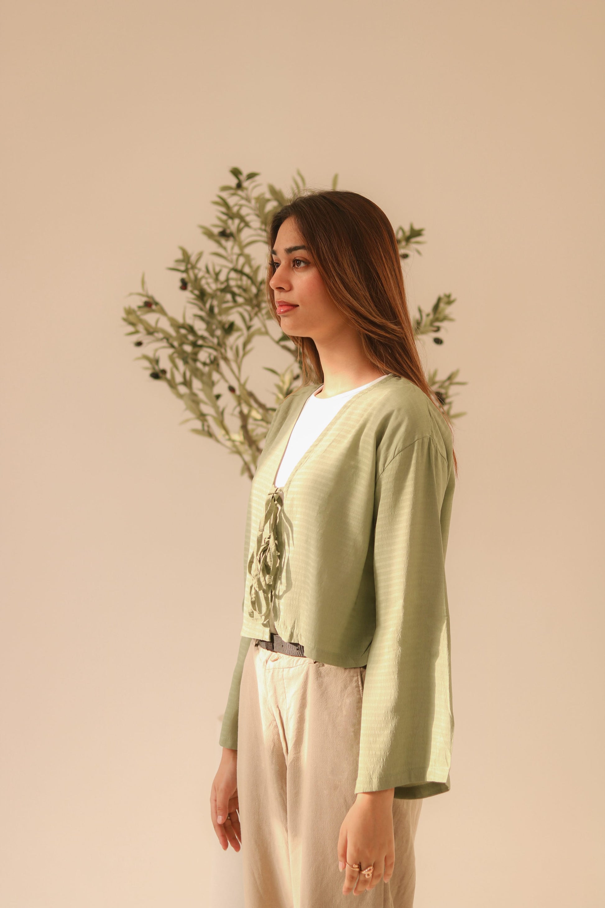 Breezy Sage Green Front Double Tie Coverup Top