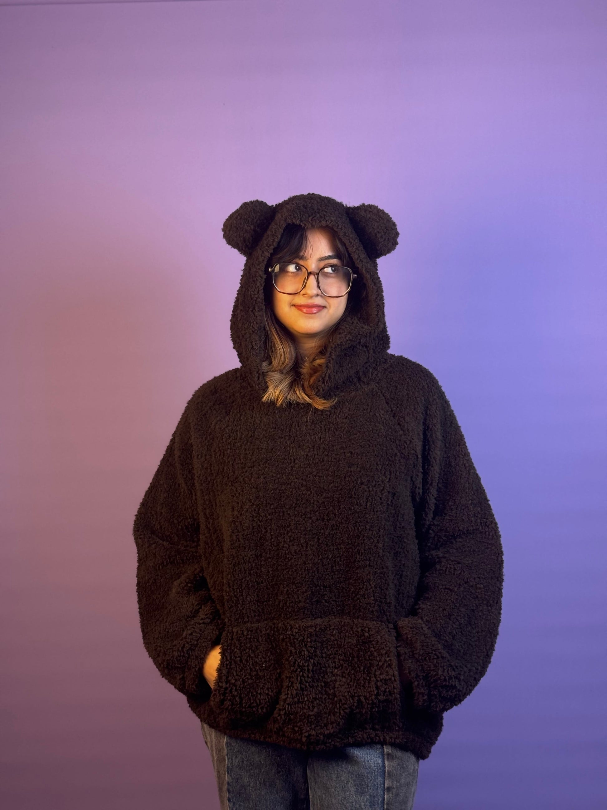 Dark Super Oversized Teddy Bear Ear Hoodie