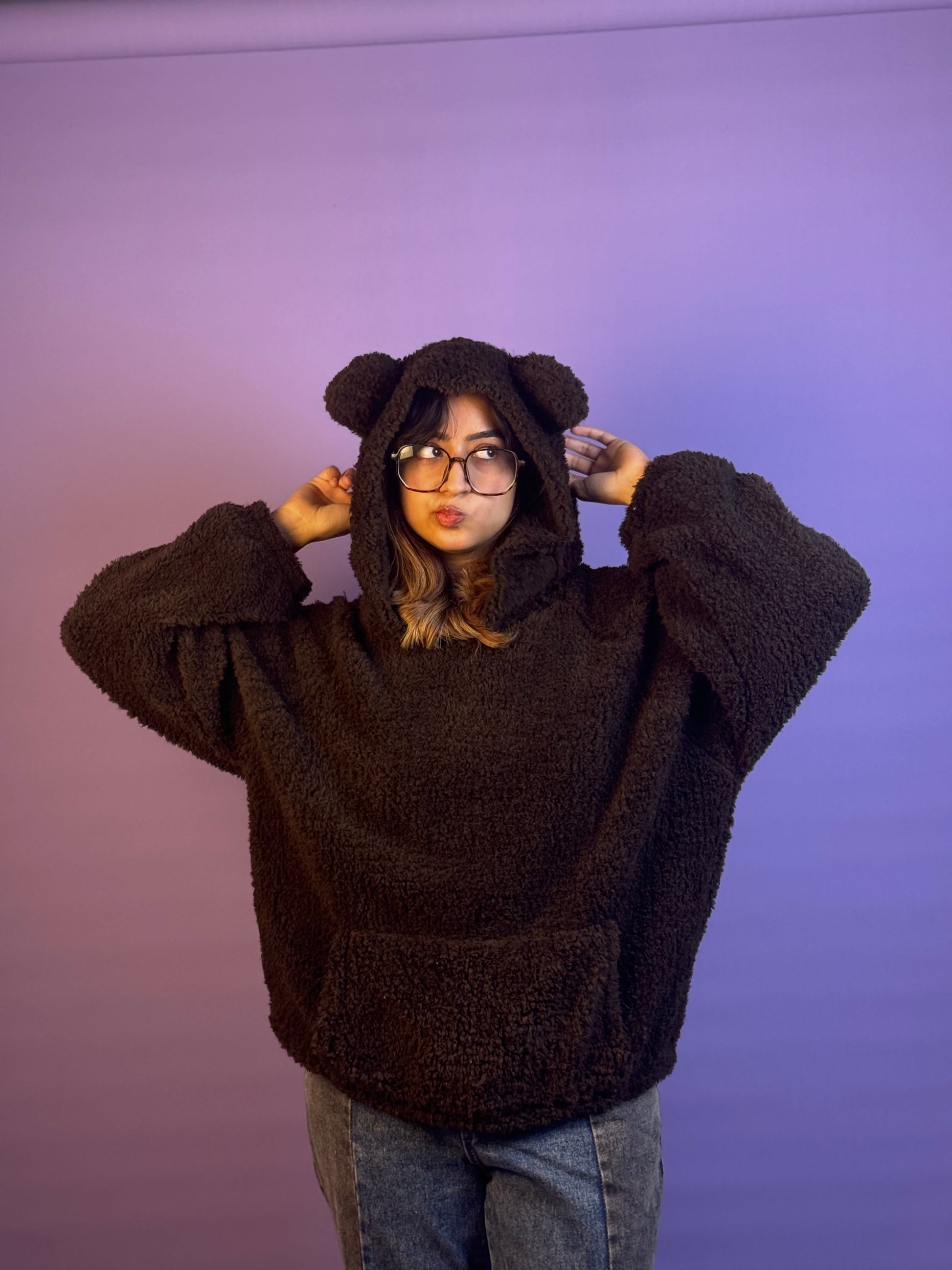 Dark Super Oversized Teddy Bear Ear Hoodie