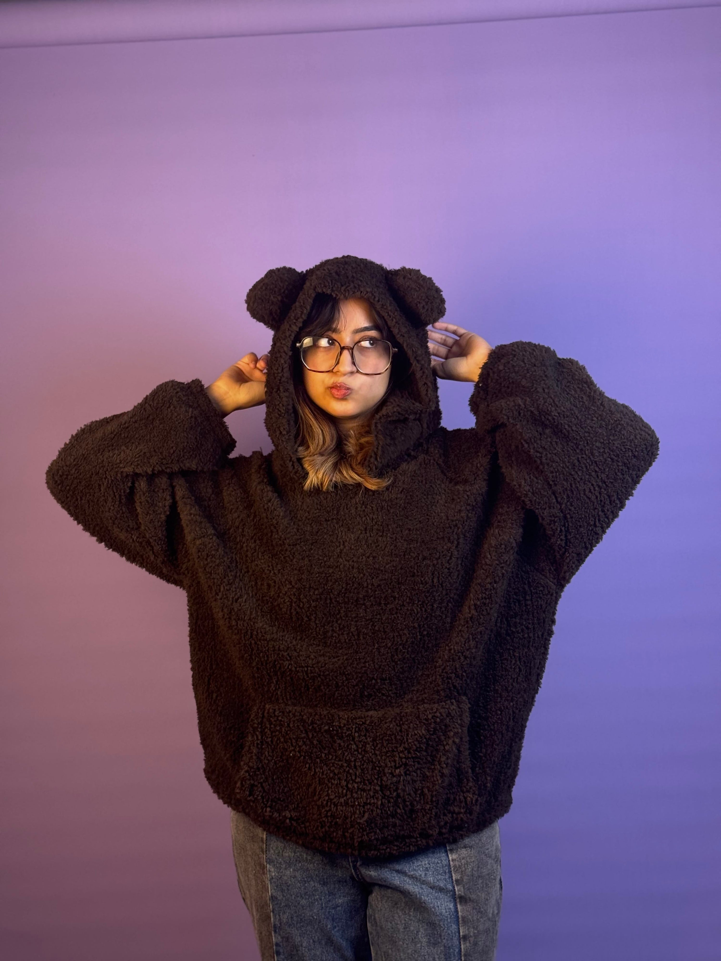 Dark Super Oversized Teddy Bear Ear Hoodie
