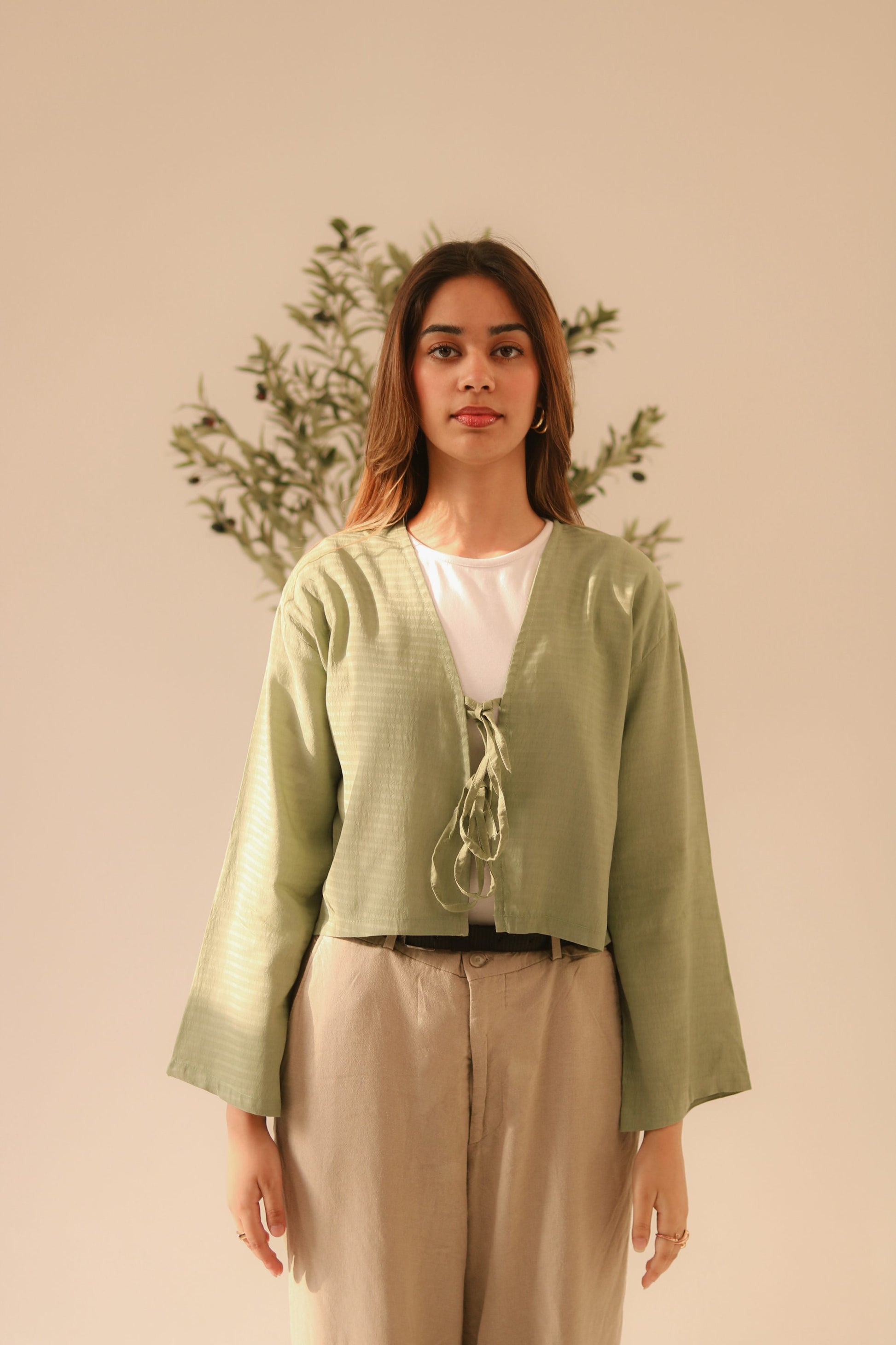 Breezy Sage Green Front Double Tie Coverup Top