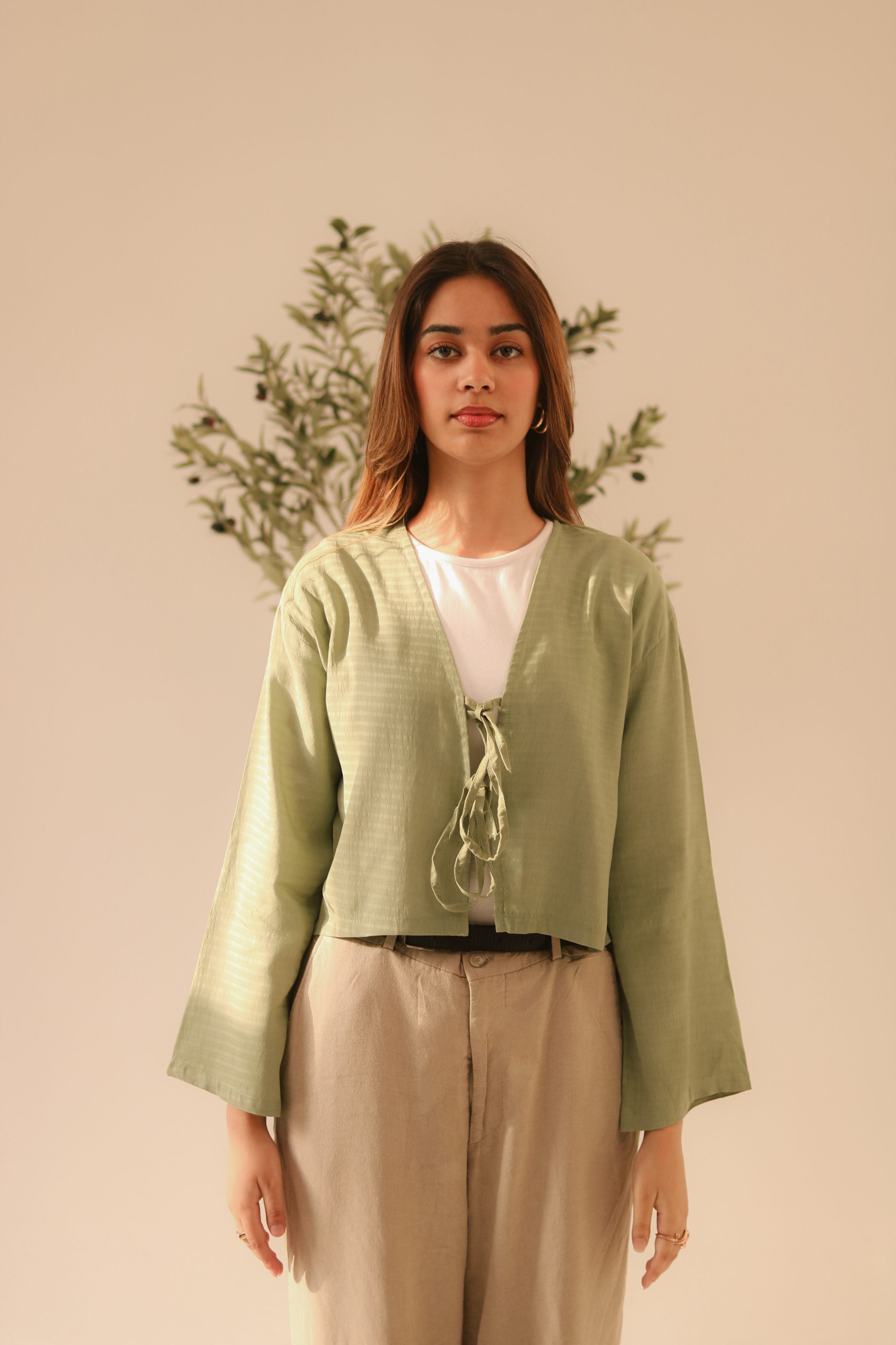 Breezy Sage Green Front Double Tie Coverup Top