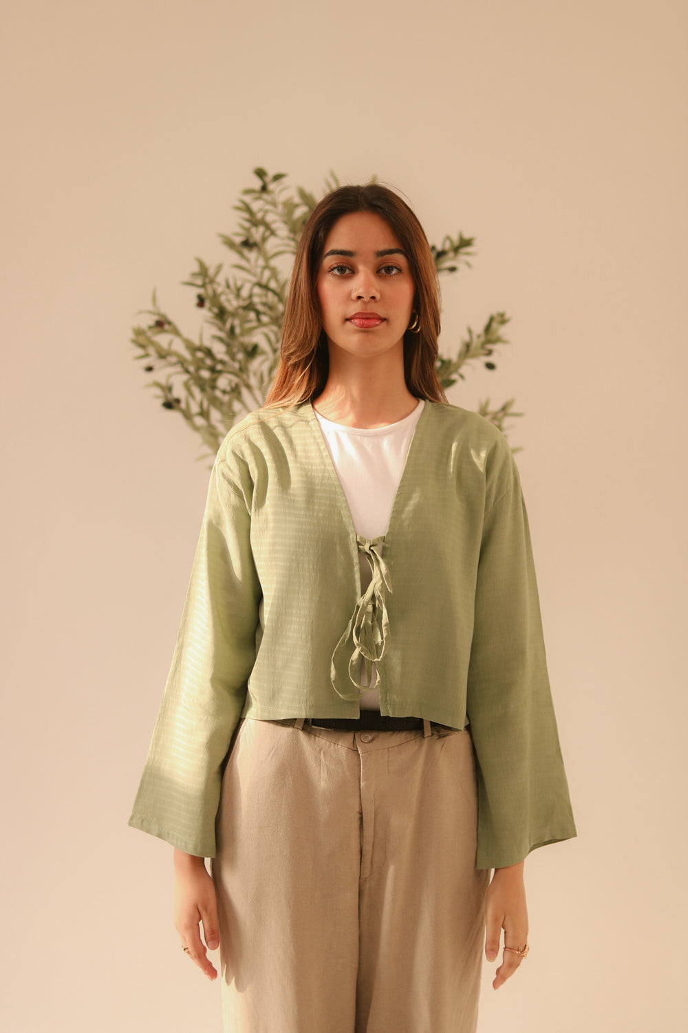 Breezy Sage Green Front Double Tie Coverup Top