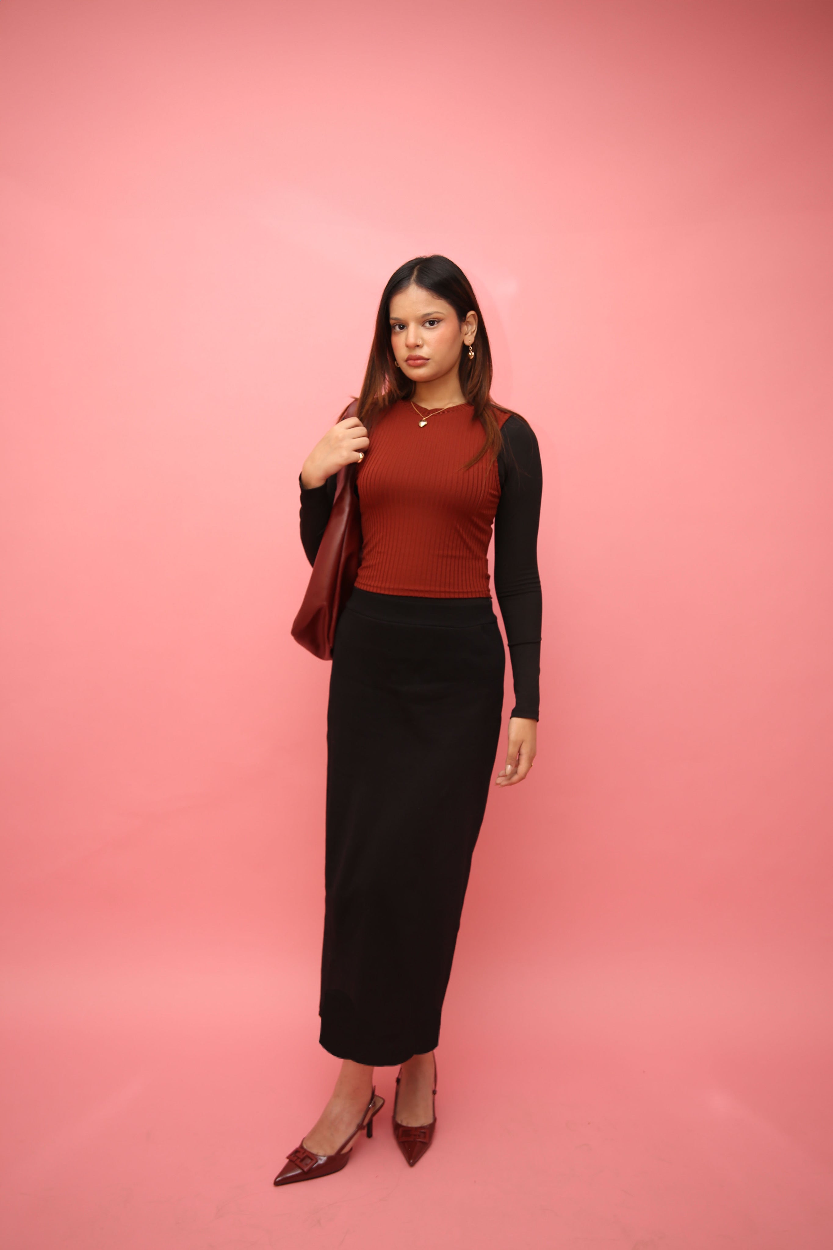 Knitted Straight Cut Black Skirt