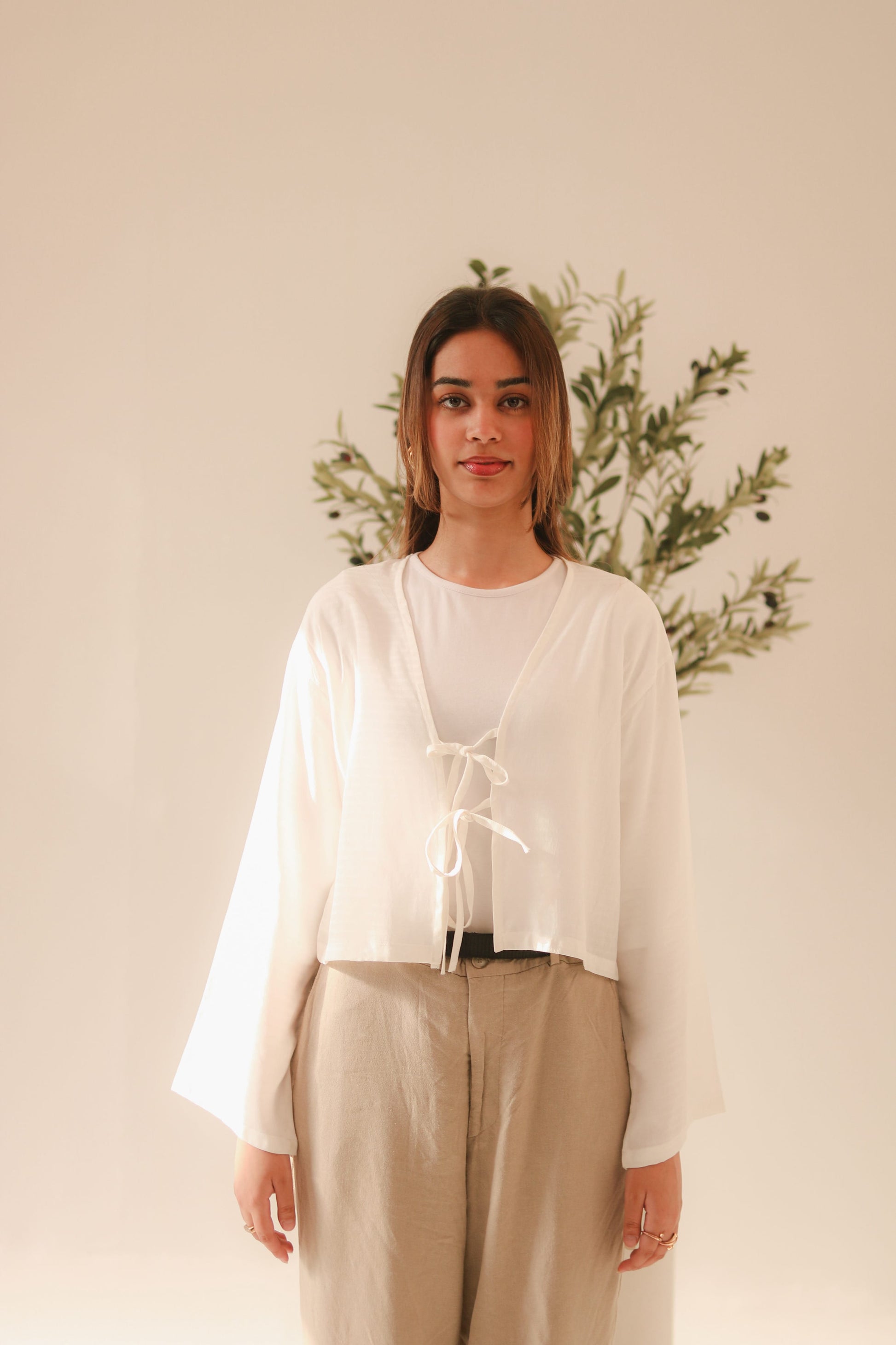 White Front Double Tie Coverup Top