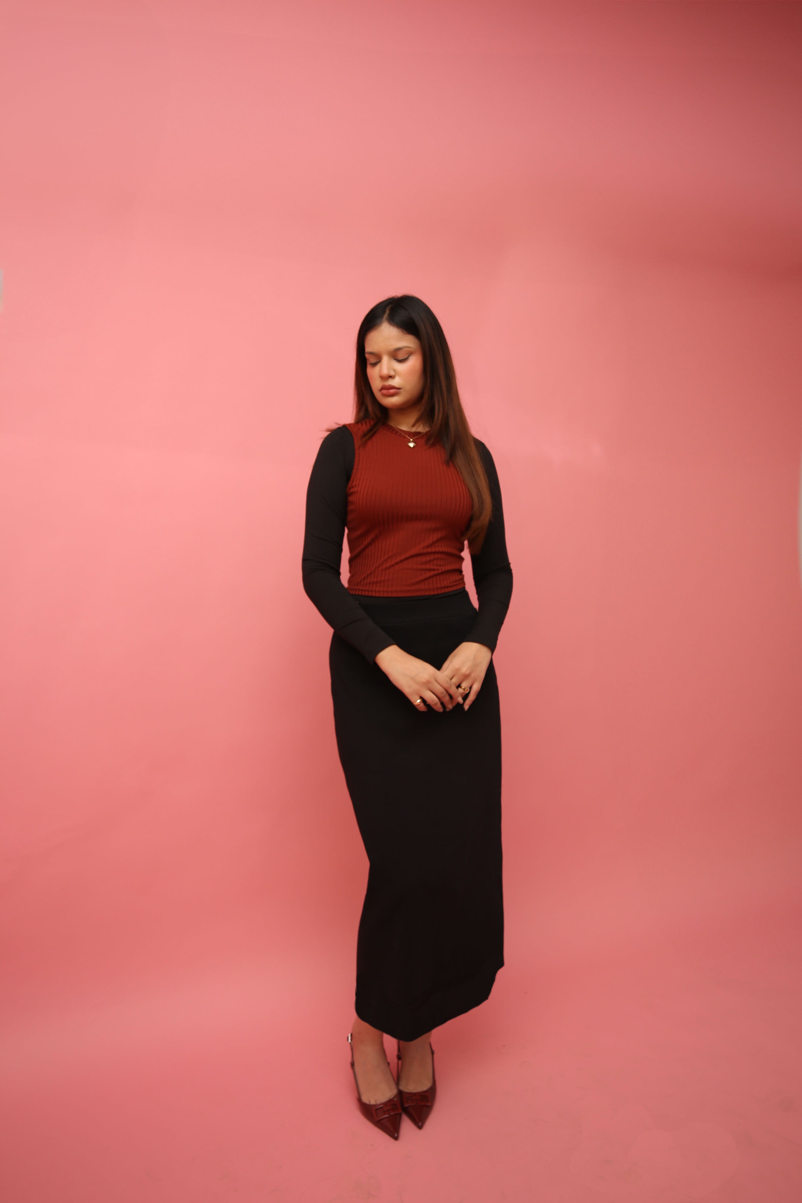 Knitted Straight Cut Black Skirt