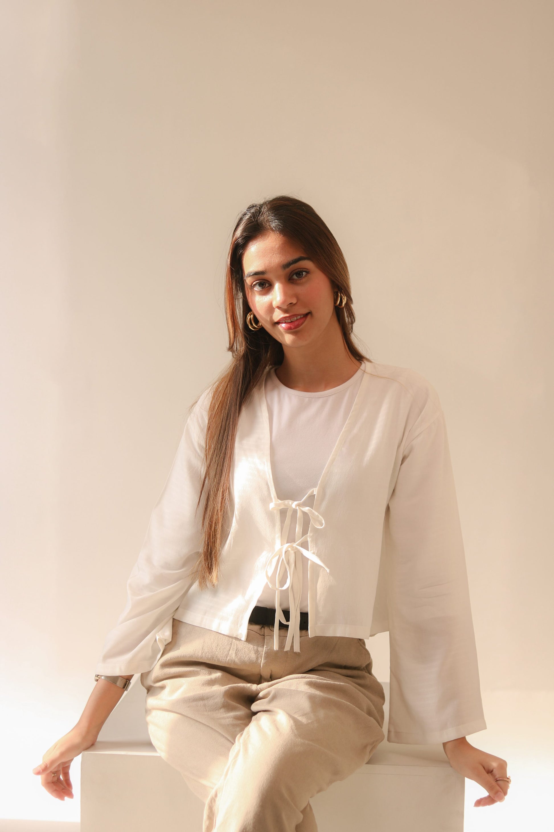 White Front Double Tie Coverup Top