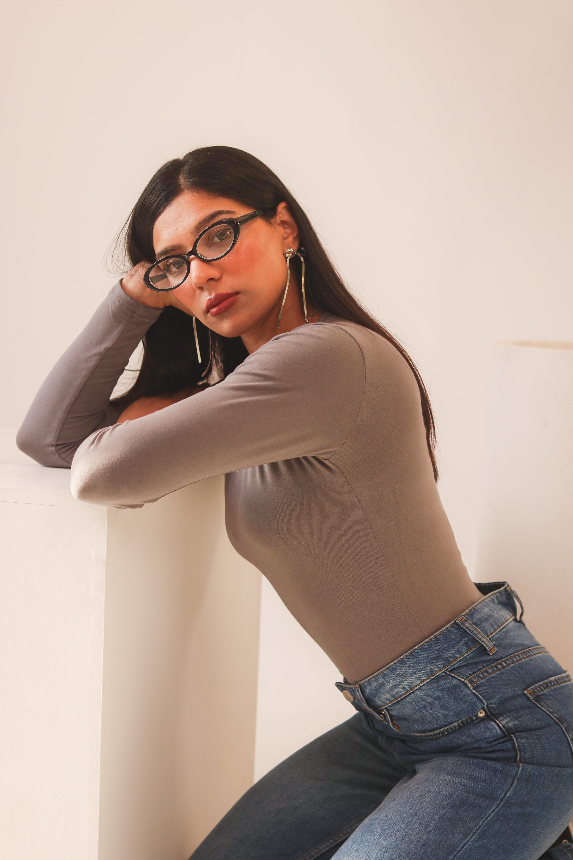 Grey Basic Fitted Full Bodysuit
