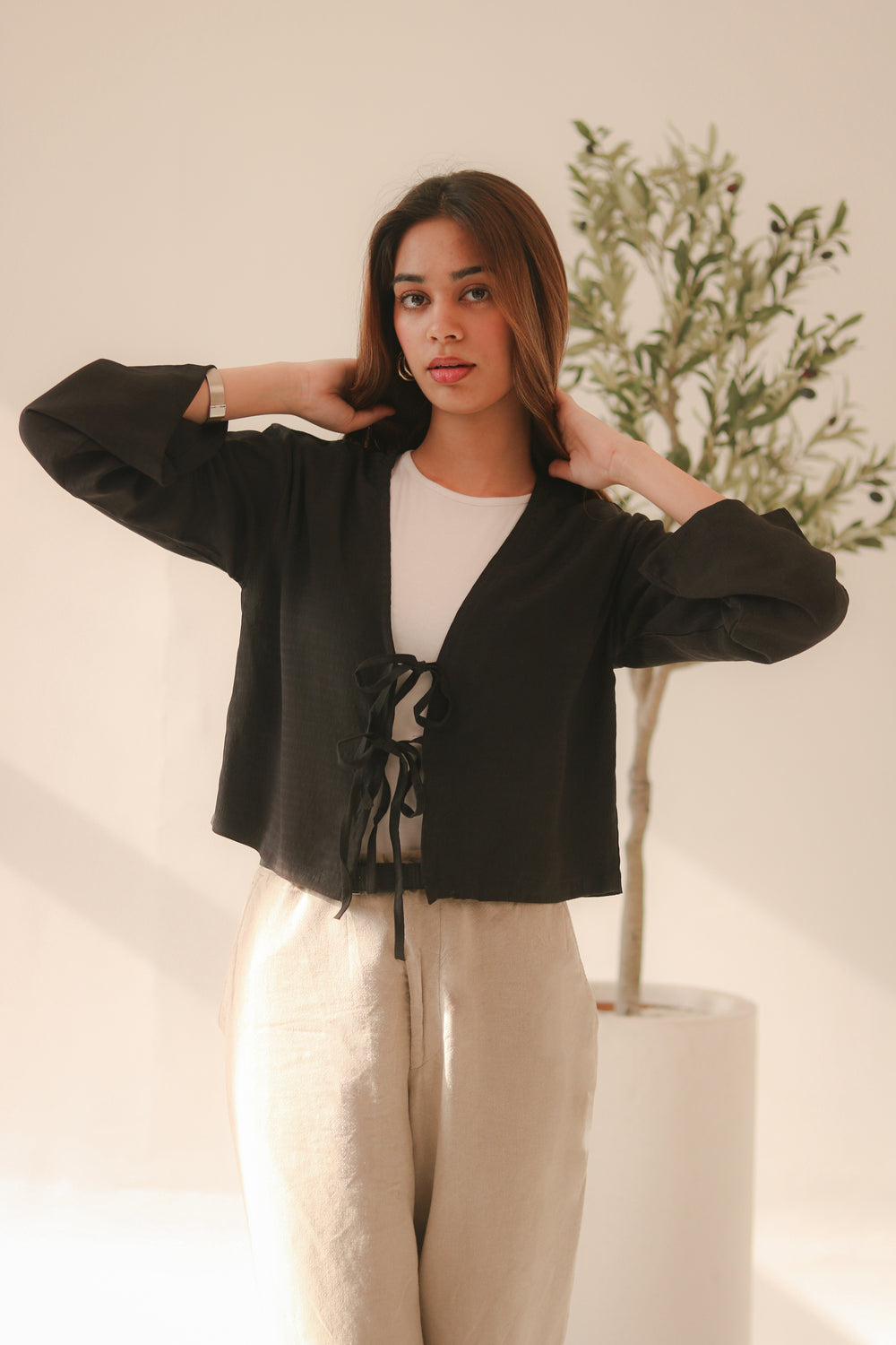 Black Front Double Tie Coverup Top