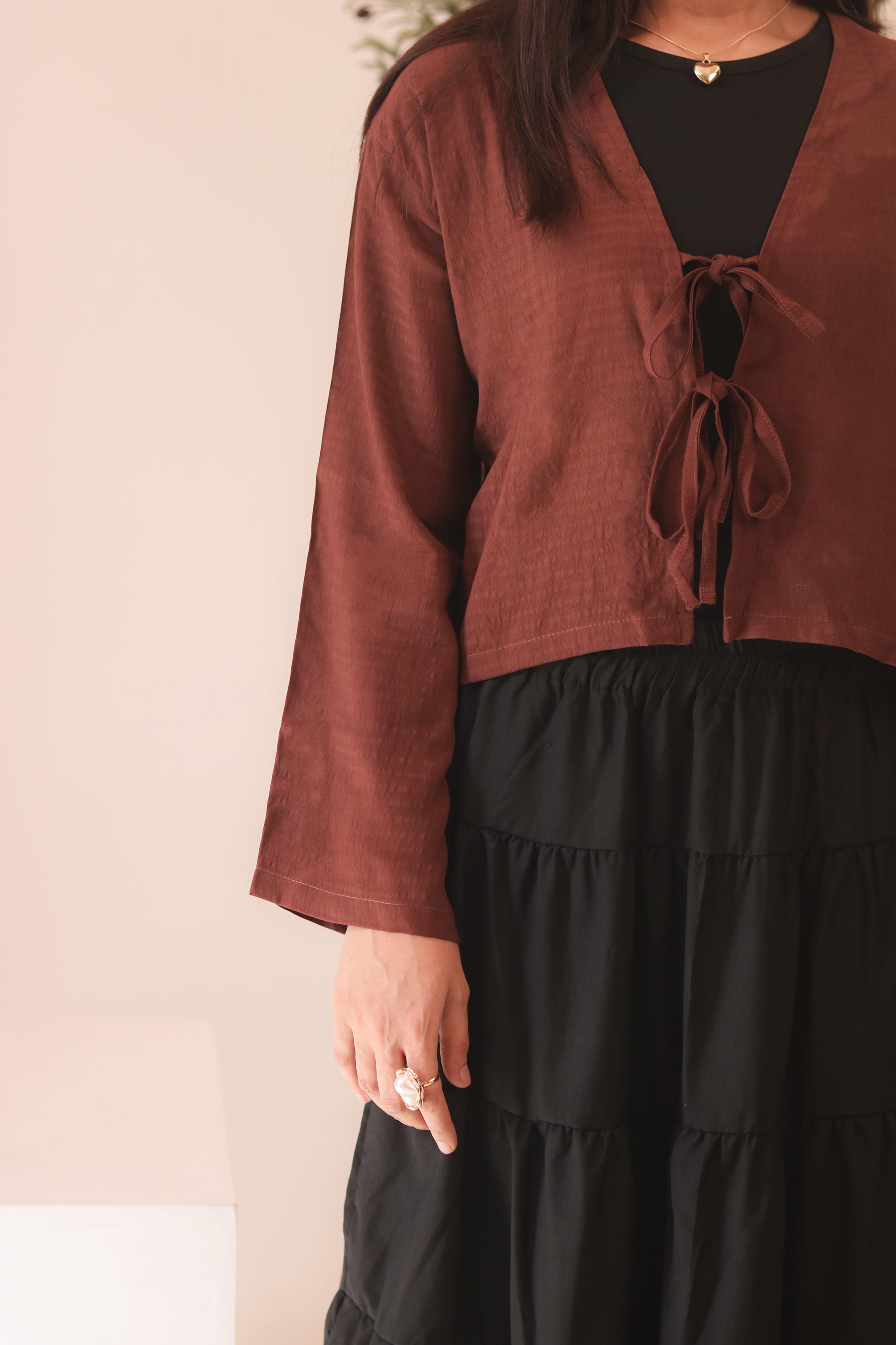 Rust Brown Front Double Tie Coverup Top
