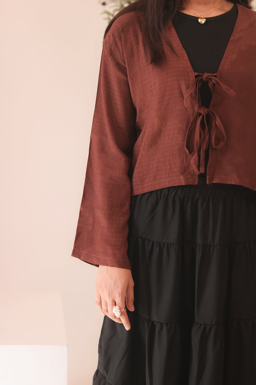 Rust Brown Front Double Tie Coverup Top