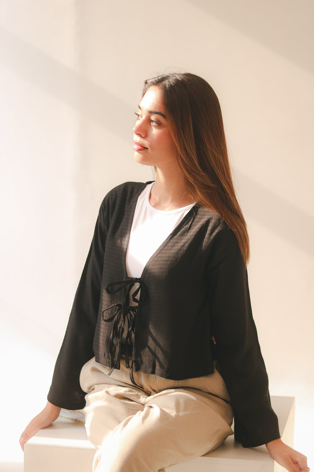 Black Front Double Tie Coverup Top