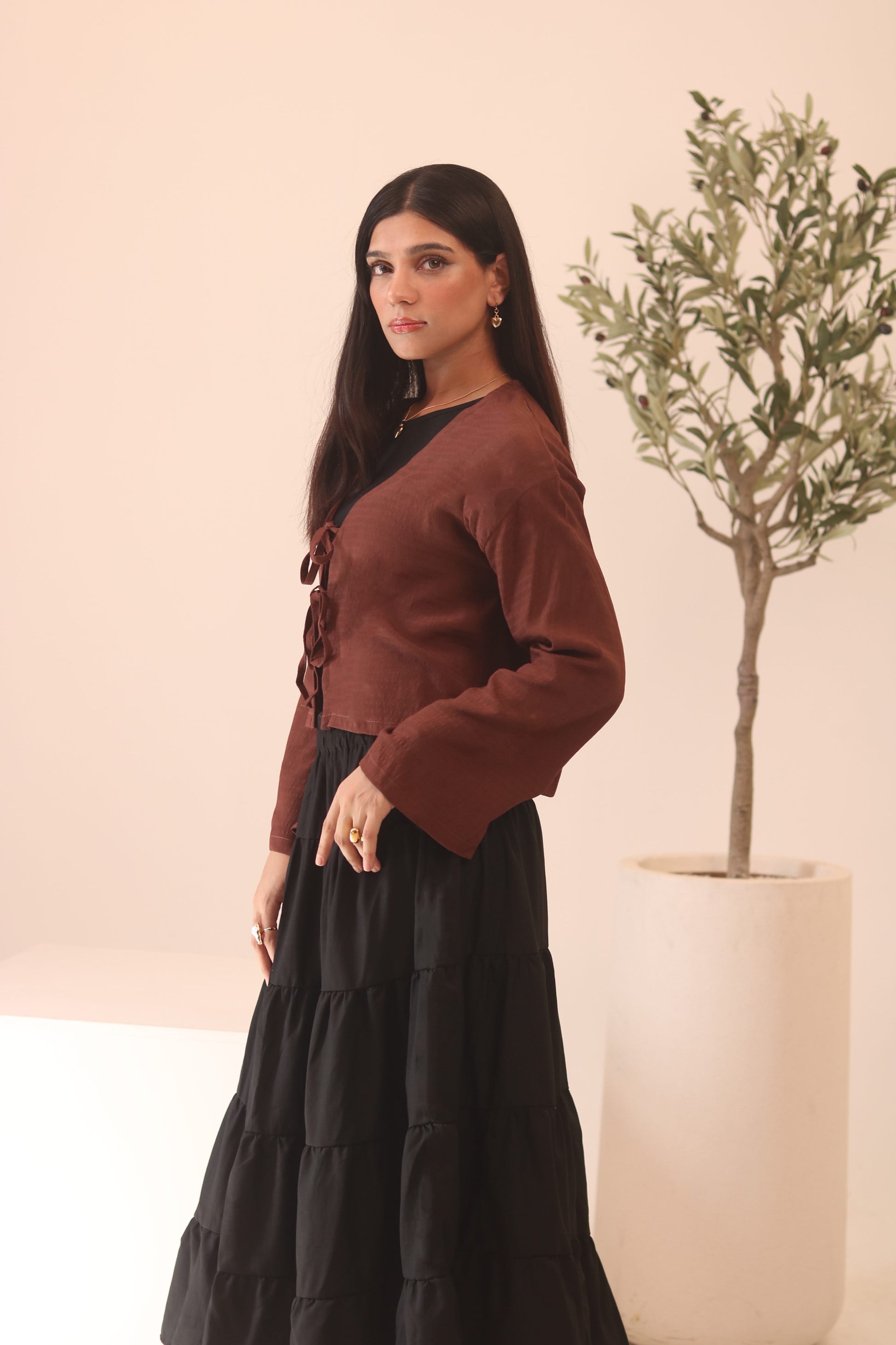 Rust Brown Front Double Tie Coverup Top
